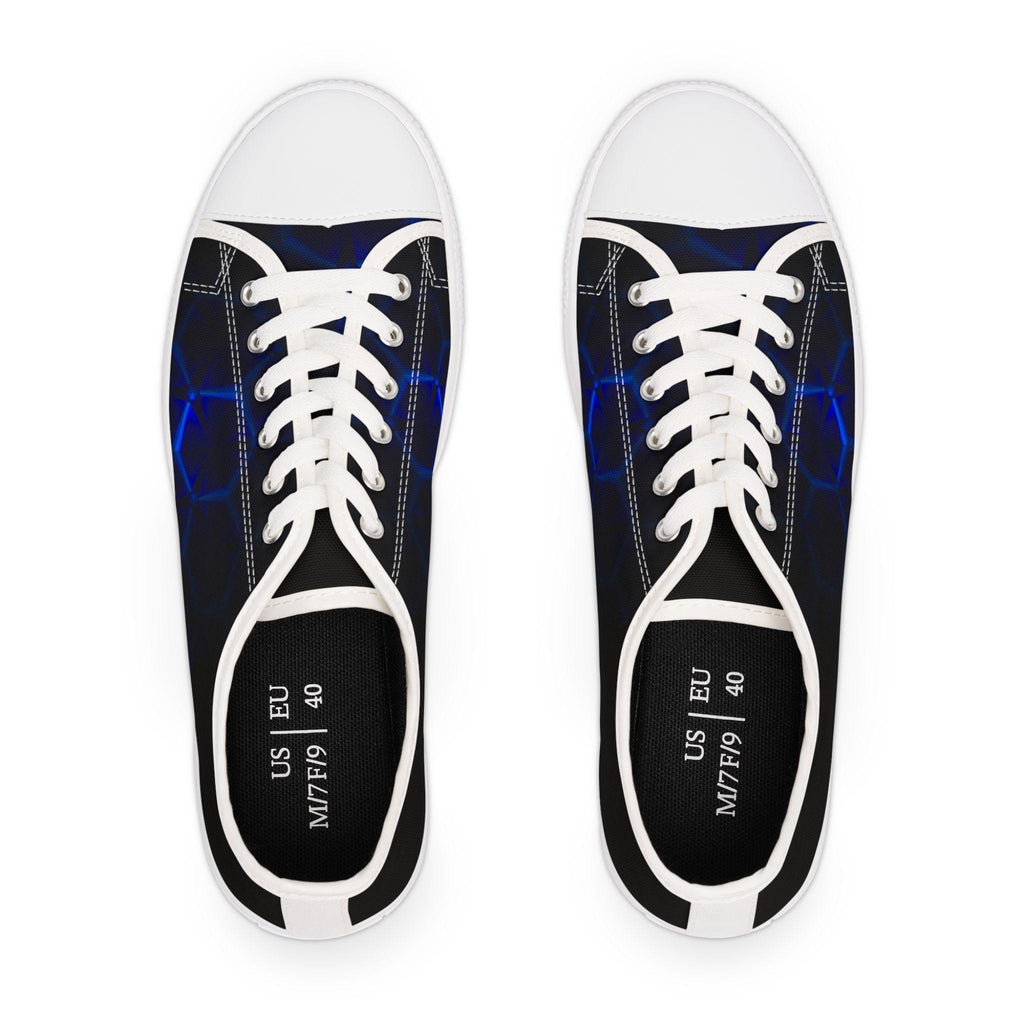 Blue Hexagon Circuit Pattern Women's Low Top Sneakers | Tech Grid Design