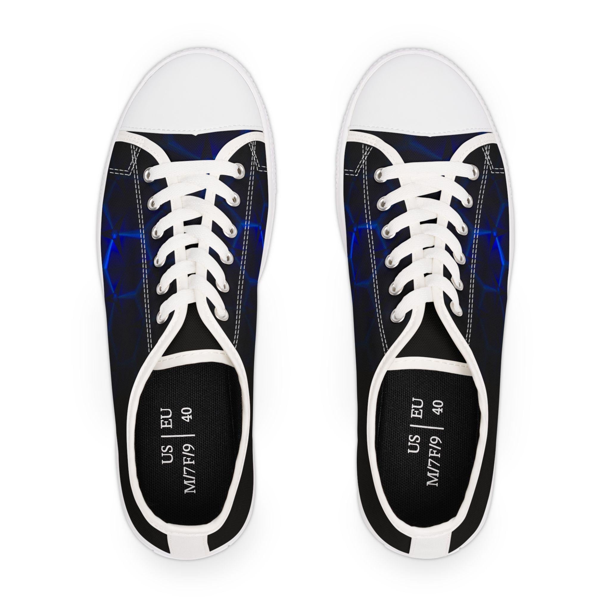 Blue Hexagon Circuit Pattern Women's Low Top Sneakers | Tech Grid Design