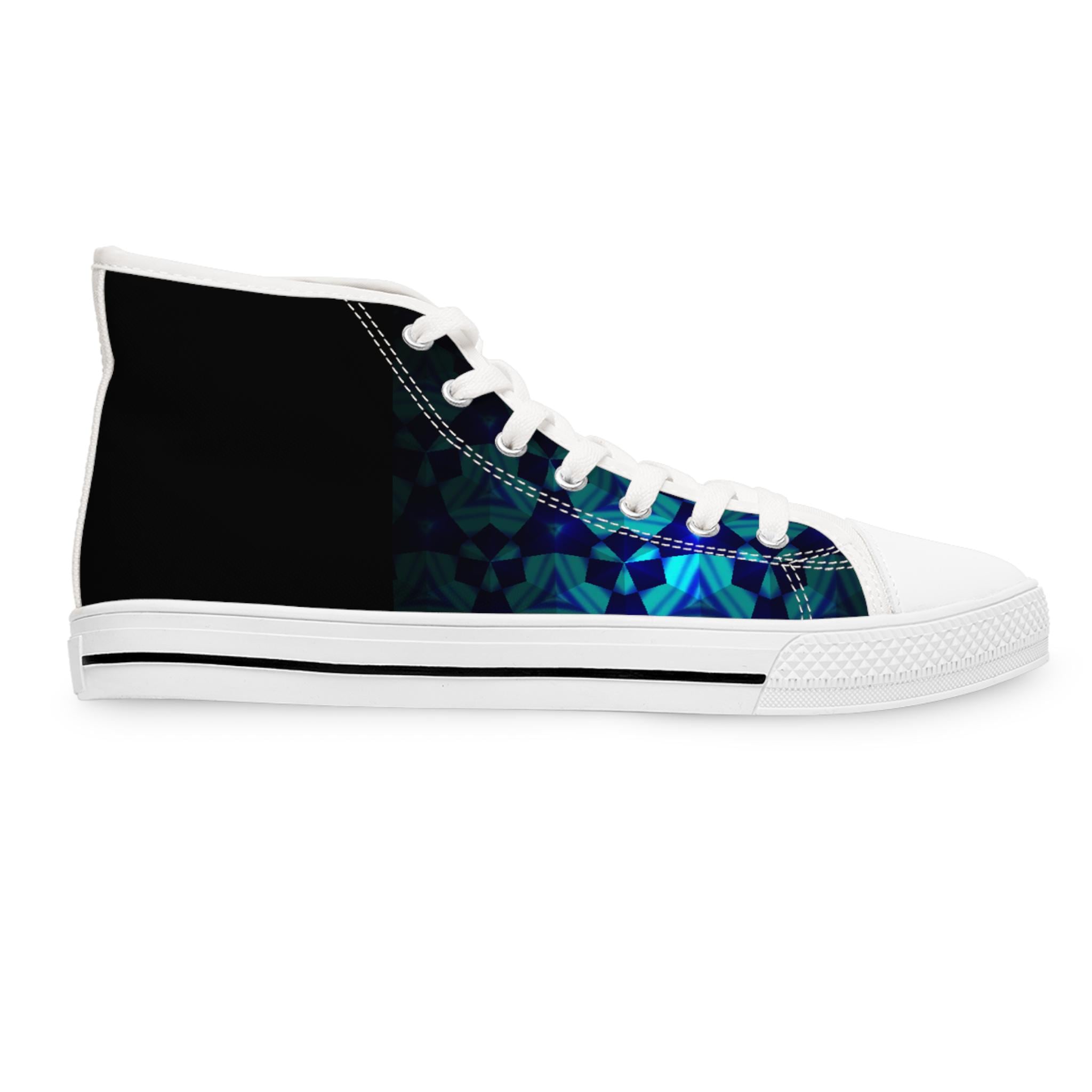 Teal Geometric Mosaic Women's High Top Sneakers | Patterned Canvas Shoes