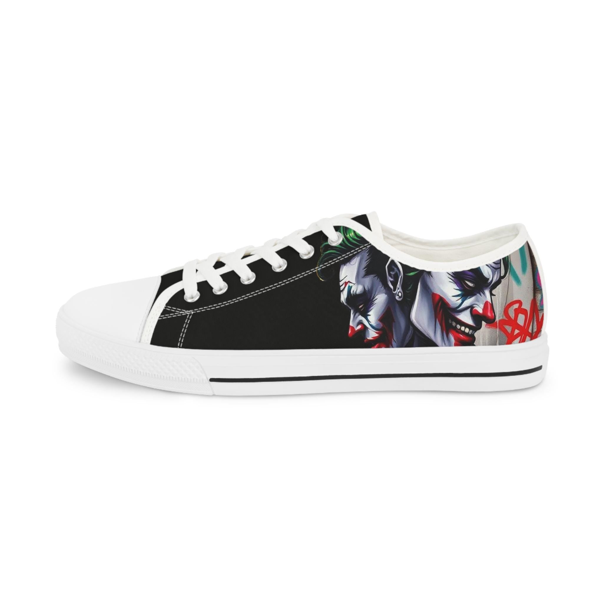 Joker Clown Face Men's Low Top Sneakers | Black Graphic Skate Shoes
