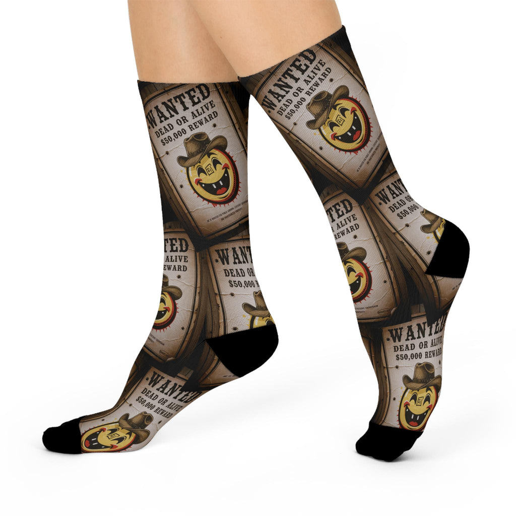 Wanted Poster Emoji Pattern Socks Cushioned Crew
