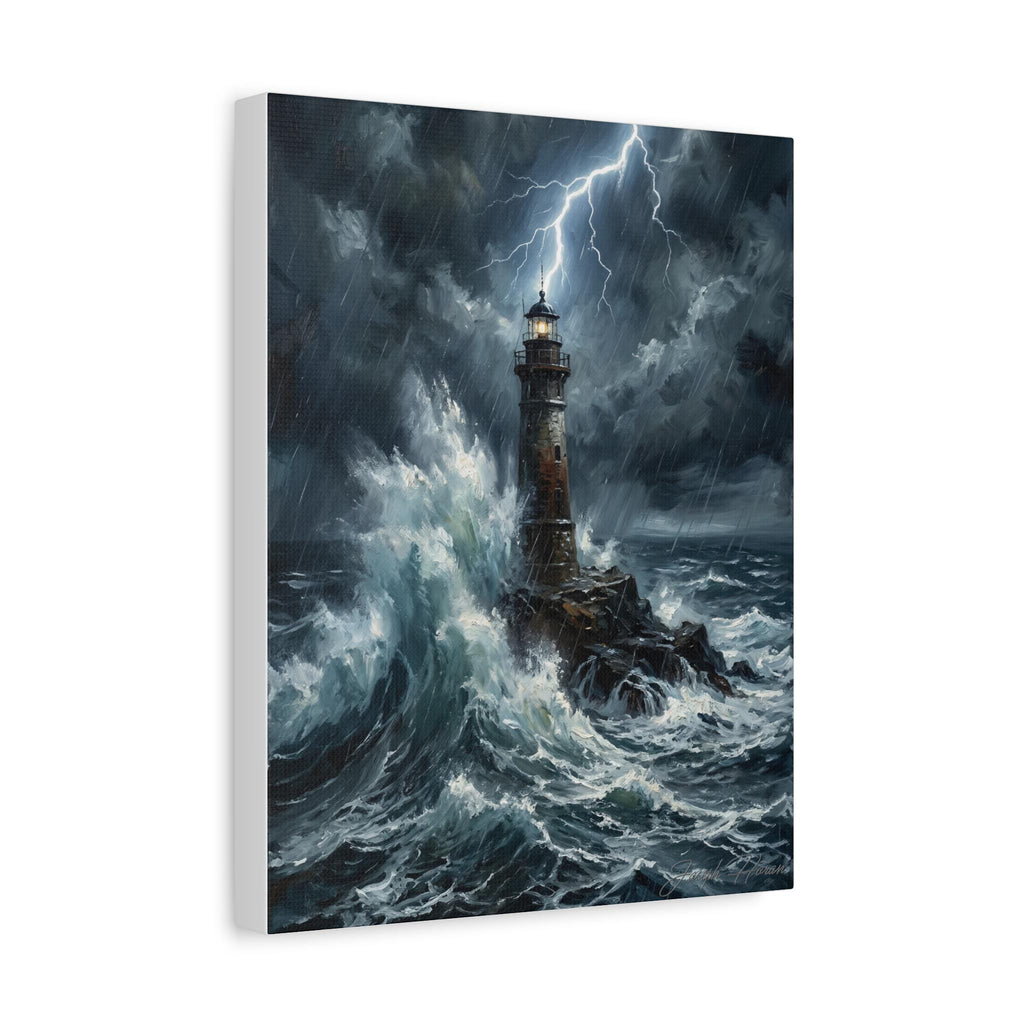 Stormy Lighthouse Canvas Painting | Matte Stretched Wall Art