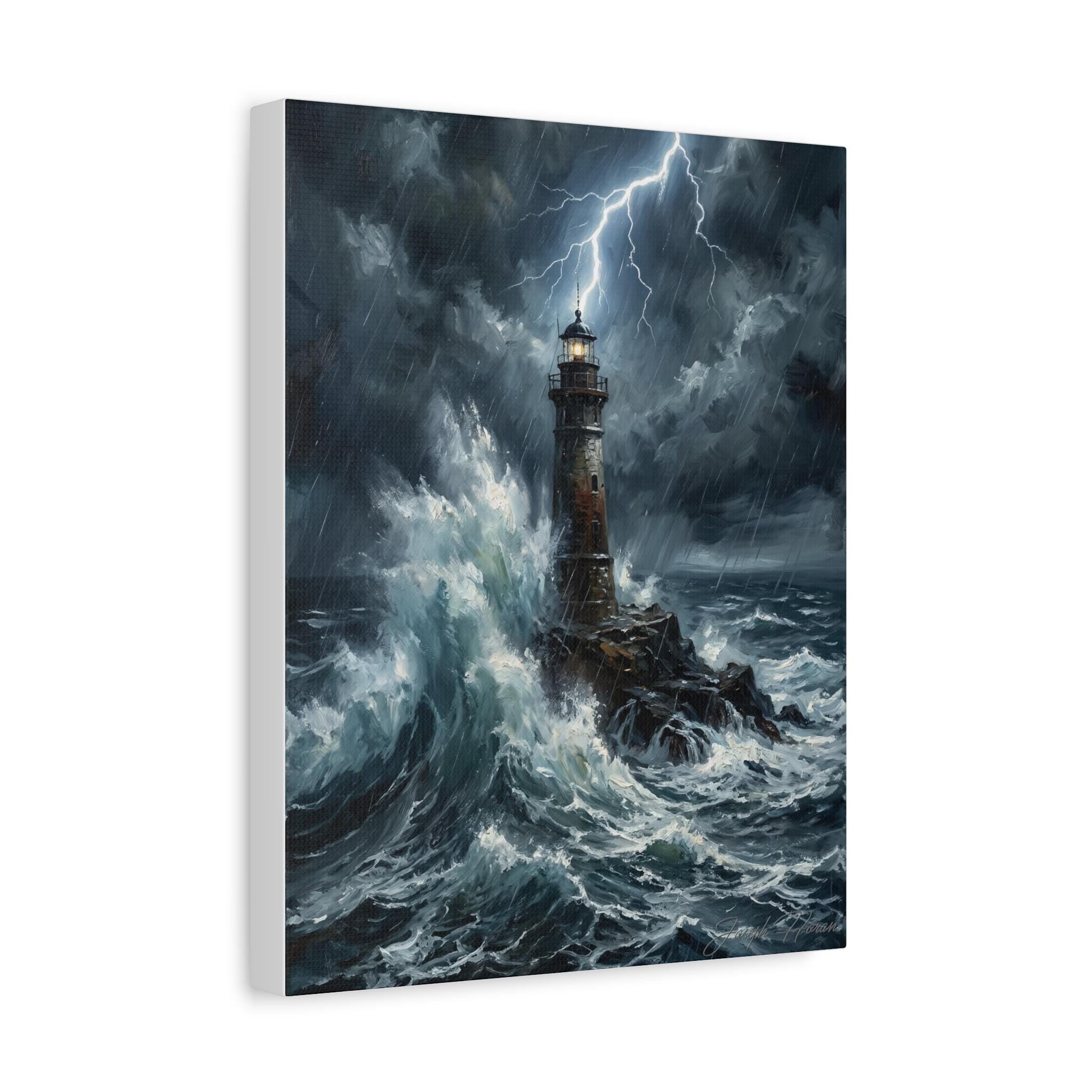 Stormy Lighthouse Canvas Painting | Matte Stretched Wall Art