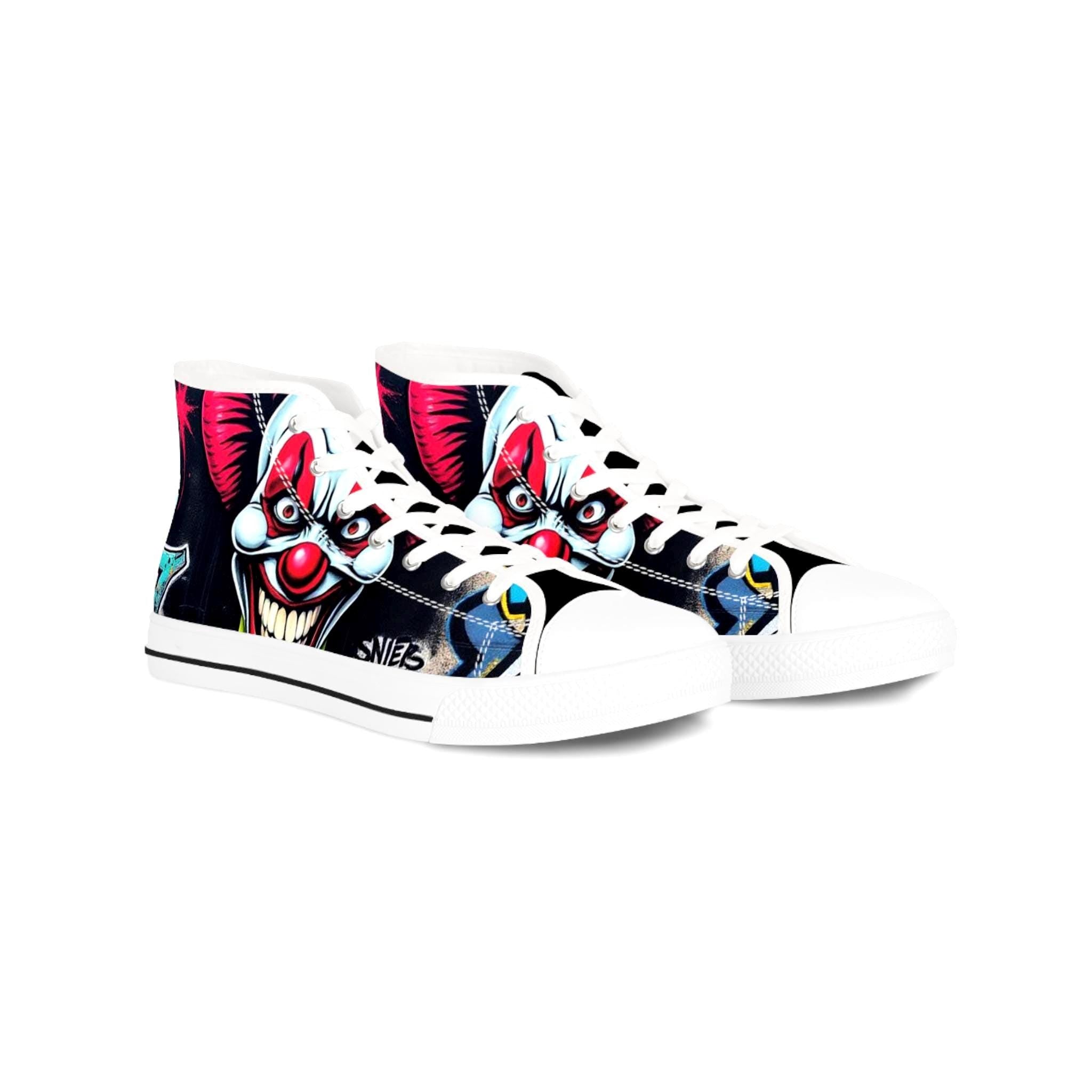 Creepy Clown Graffiti Face High Top Sneakers | Horror Skate Shoe