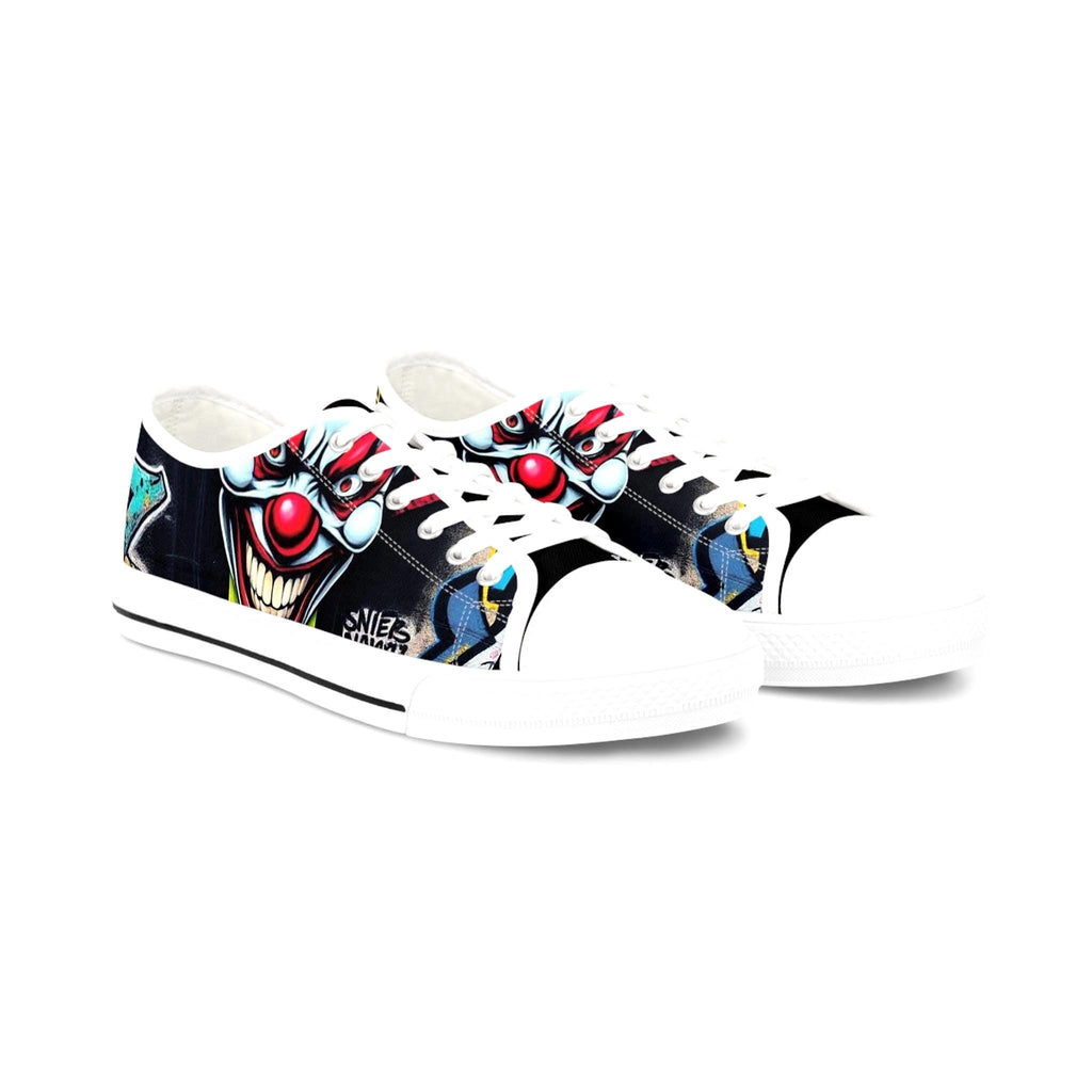 Creepy Clown Graffiti Face men's low top shoes | Horror Carnival Pattern