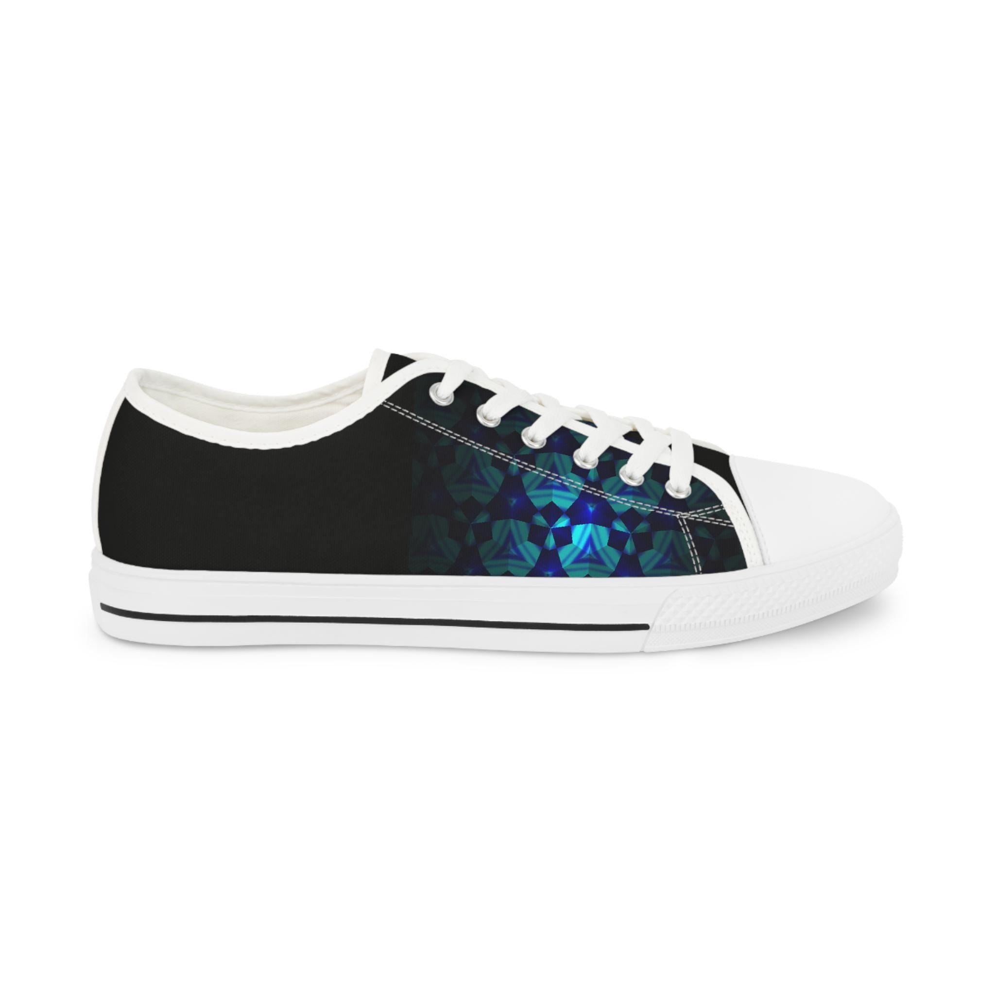Teal Geometric Mosaic Abstract Pattern Men's Low Top Sneakers | Geometric Art Print