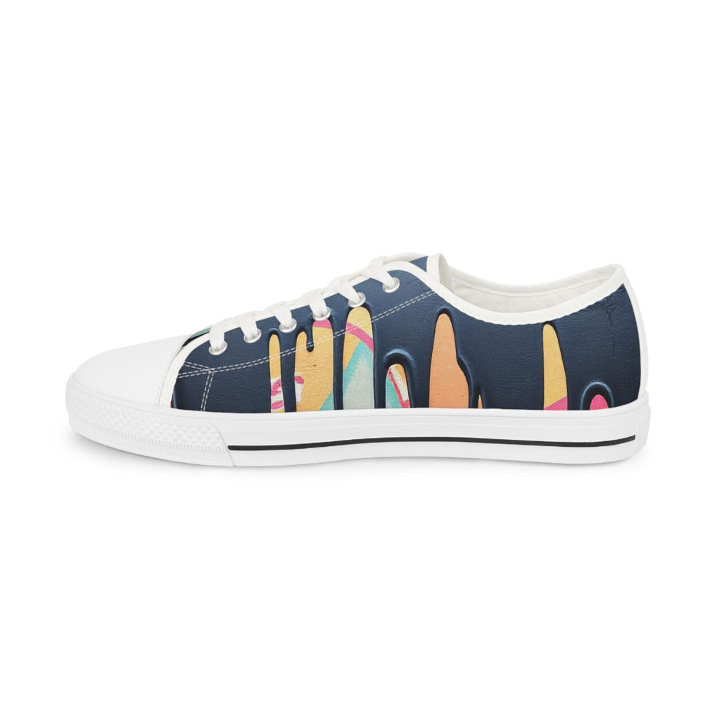 Paint Drip Pattern Men's Low Top Sneakers | Navy Patterned Canvas