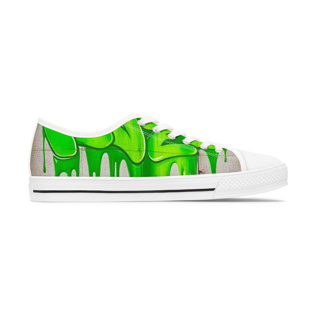 Green Paint Drip Women's Low Top Sneakers | Neon Slime Design