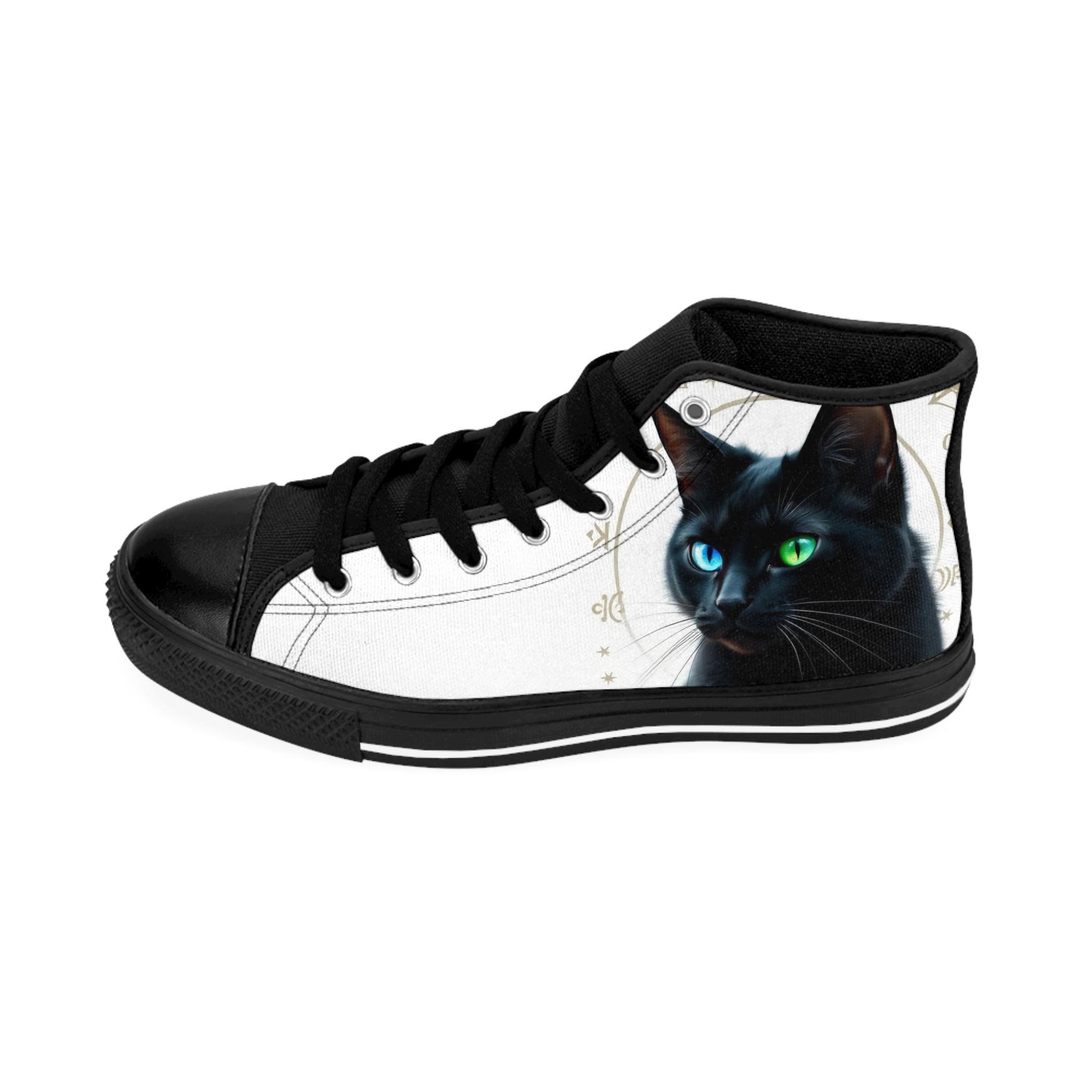 Black Cat Portrait Sneakers | High Top Canvas Shoes