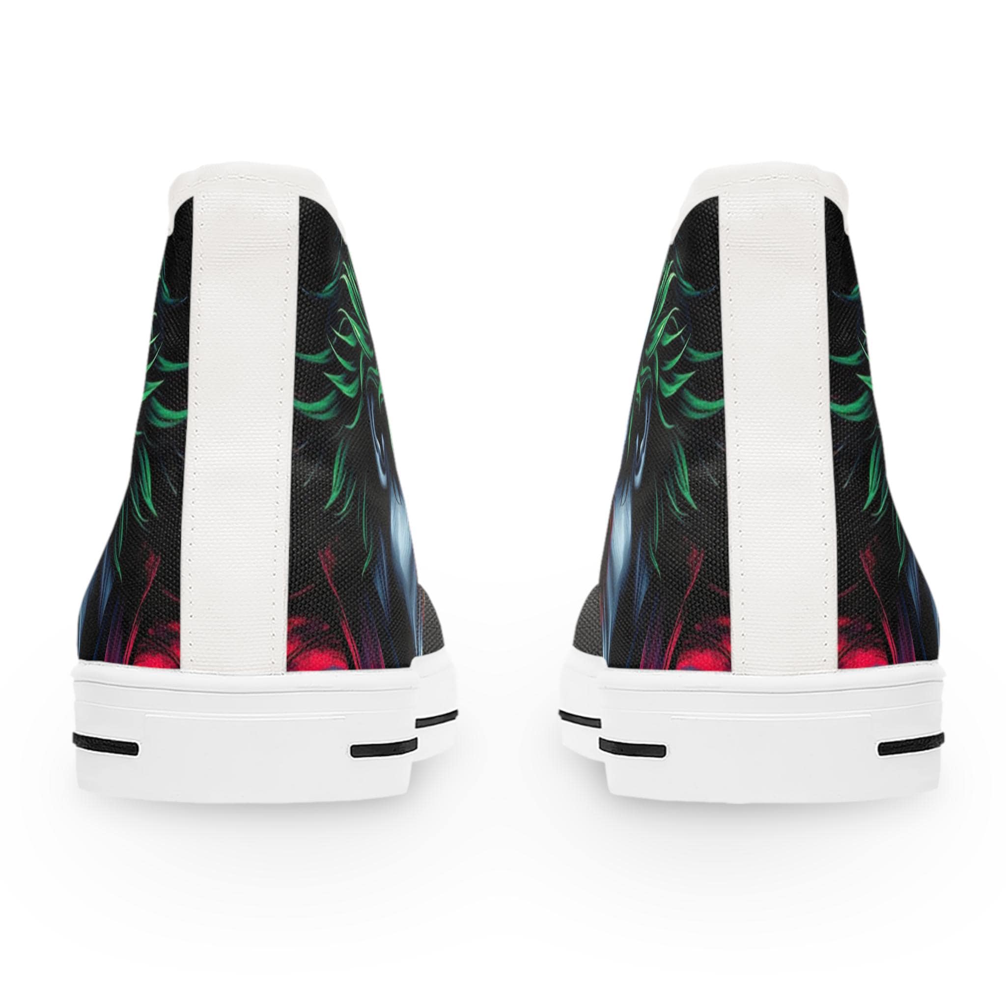 Joker Face Illustration Women's High Top Sneakers | Clown Villain Art, Black Green