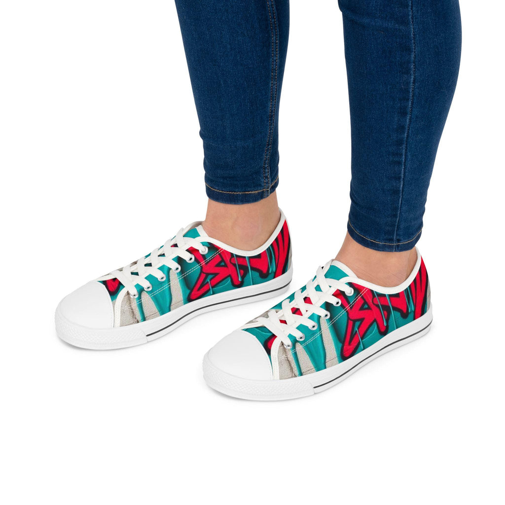 Teal Pink Street Graffiti Women's Low Top Sneakers | Street Art Canvas Shoes