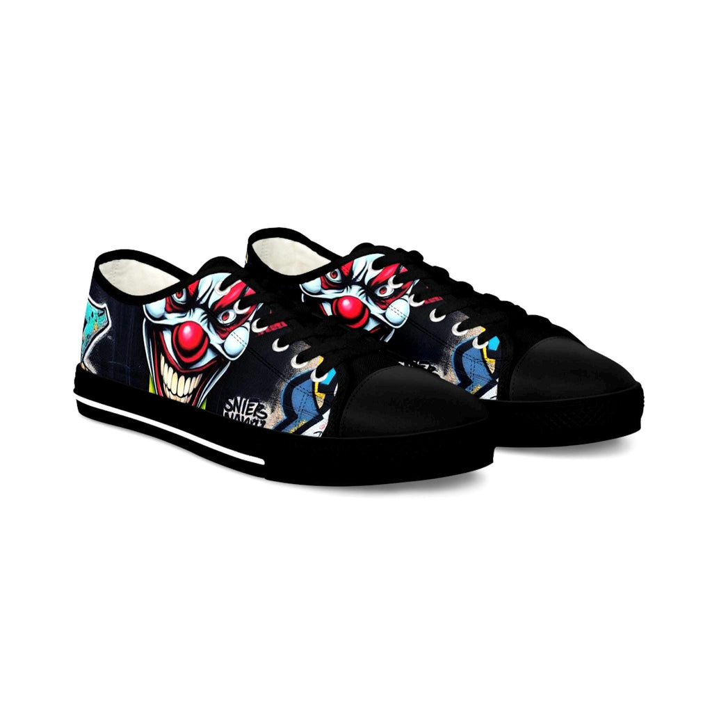 Creepy Clown Graffiti Face men's low top shoes | Horror Carnival Pattern