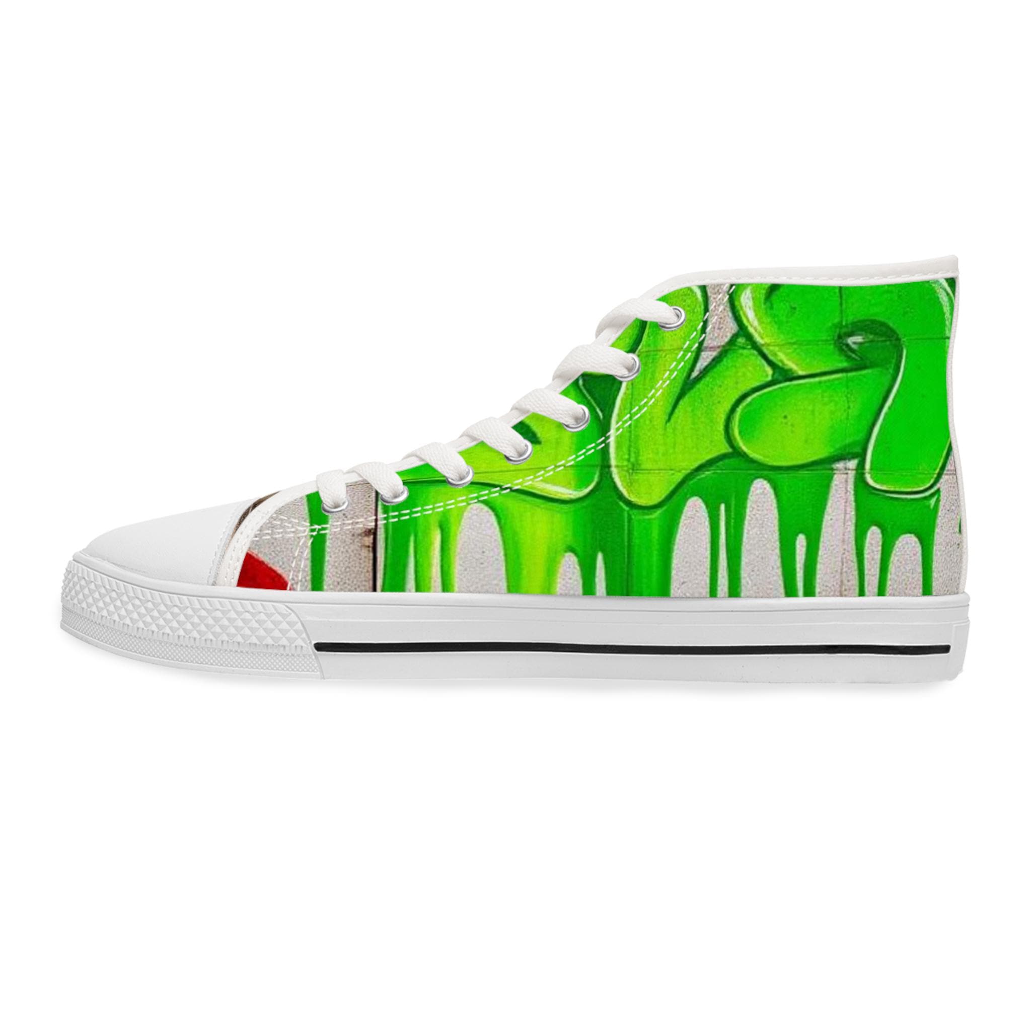 Green Paint Drip High Top Sneakers | Custom Art Canvas Shoes