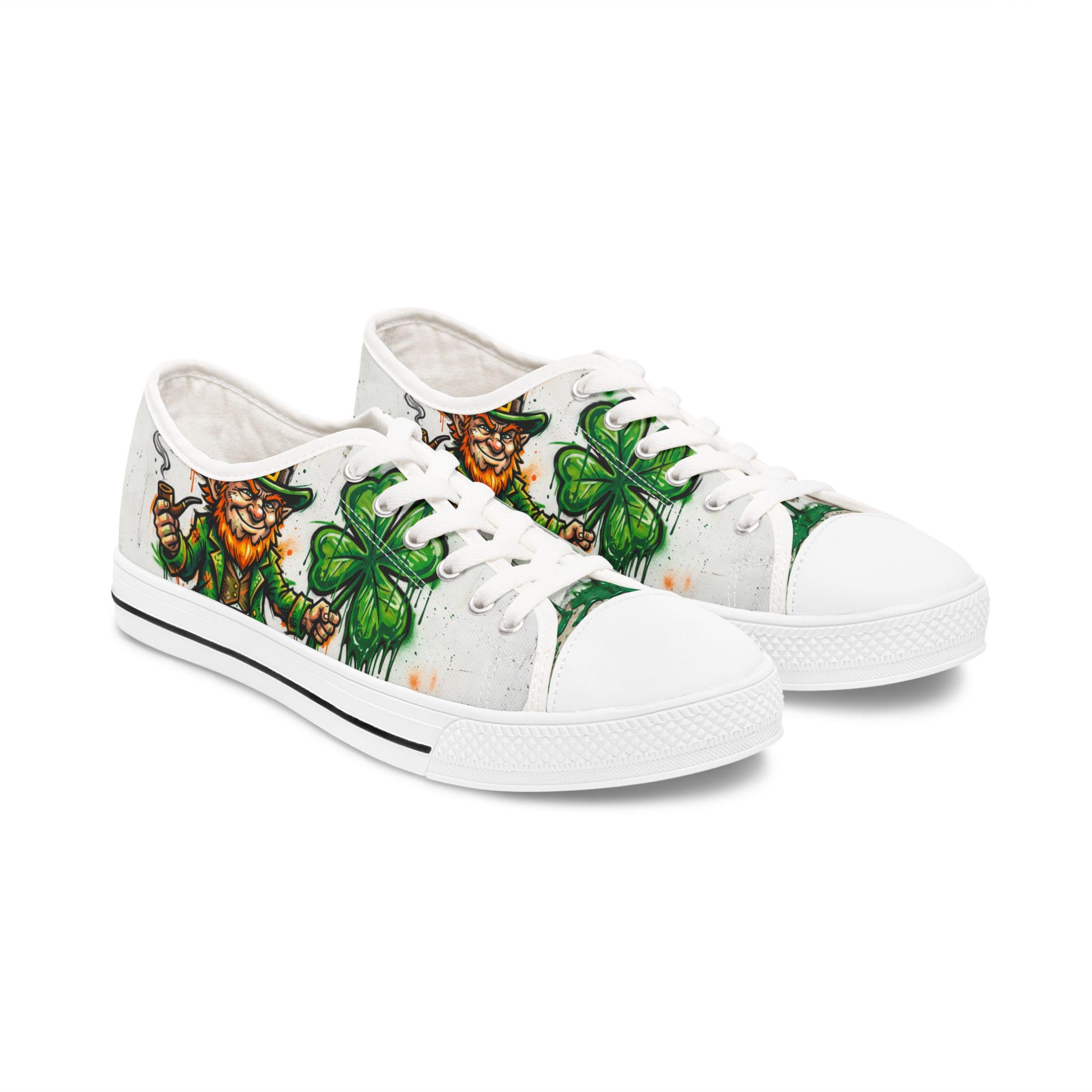 Leprechaun and Shamrock Women's Low Top Sneakers | St. Patrick's Day Shoes