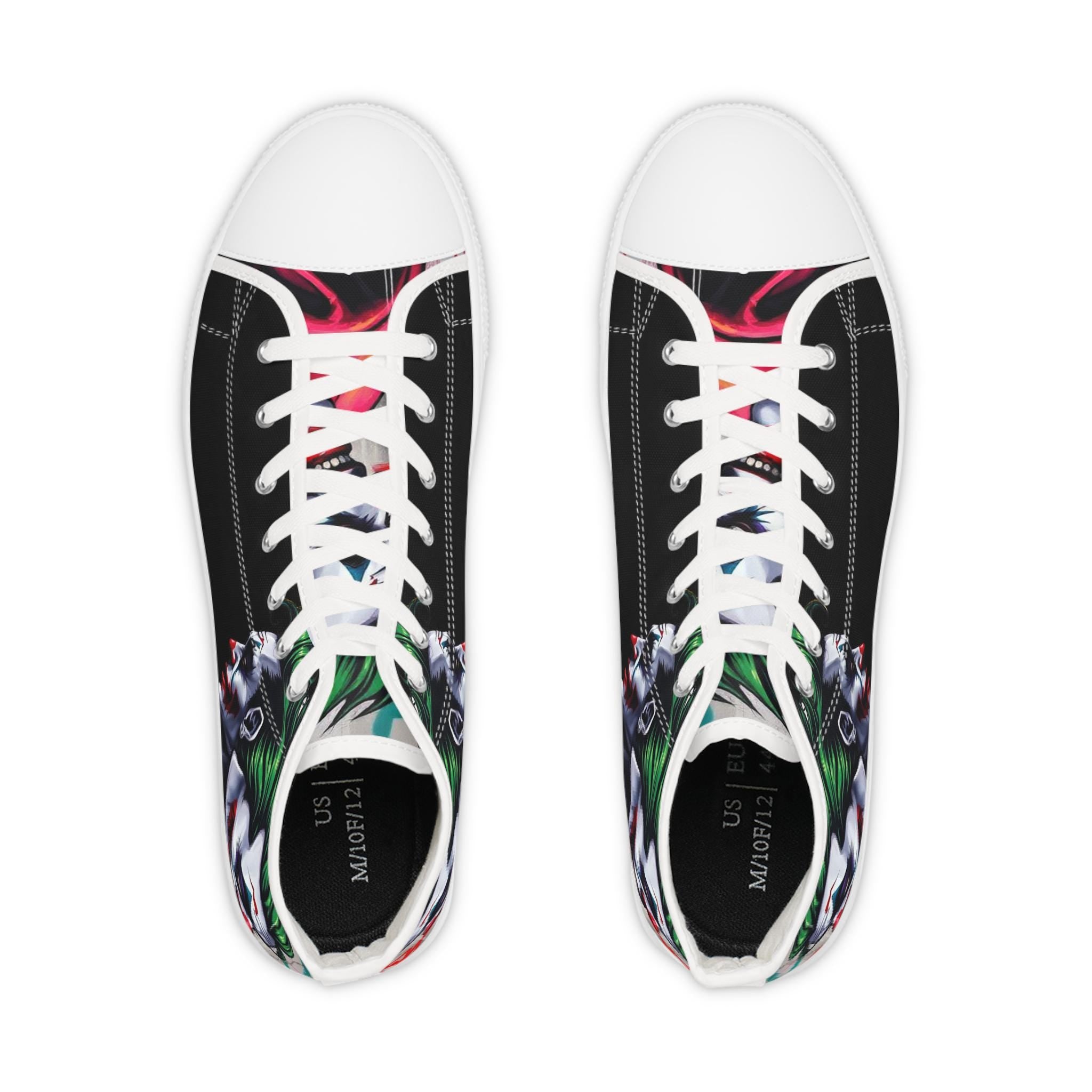 Men's Joker Clown Face High Top Sneakers, Comic Book Art Footwear