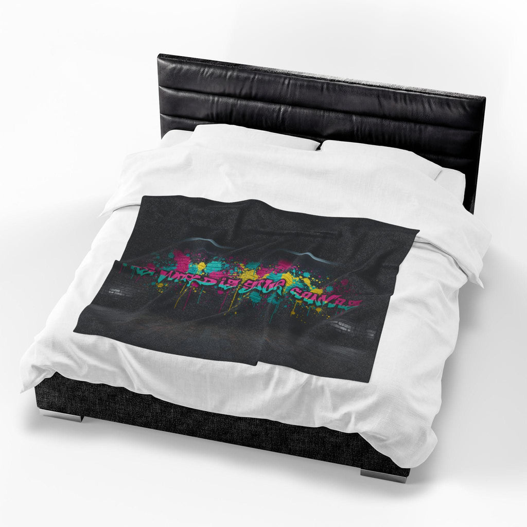 Neon Graffiti The World Is Your Canvas Art Blanket | Urban Spray Paint Alley Mural