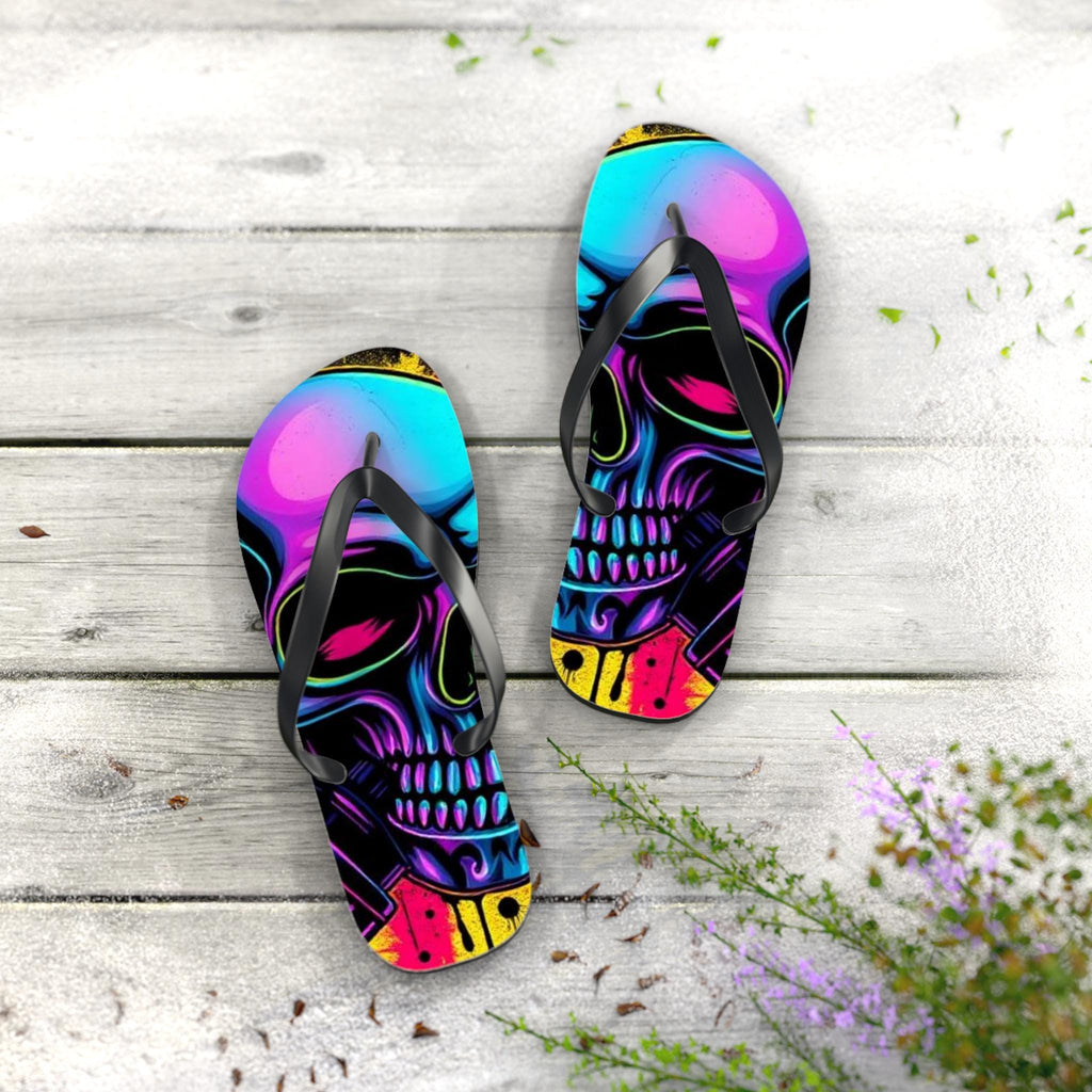 Neon Skull Flip Flops | Colorful Gothic Beach Sandals