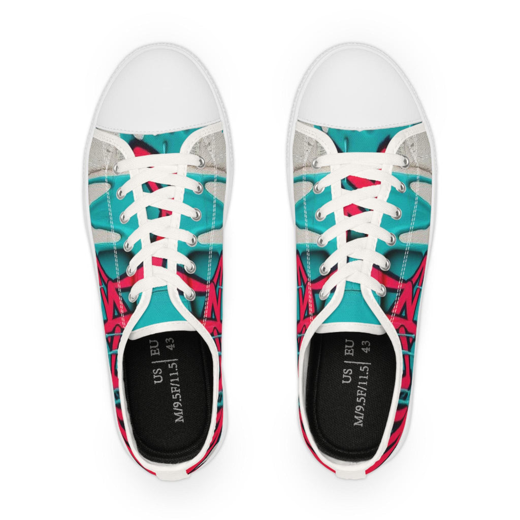 Teal Pink Graffiti Sneakers | Men's Low Top Street Art Canvas Shoes