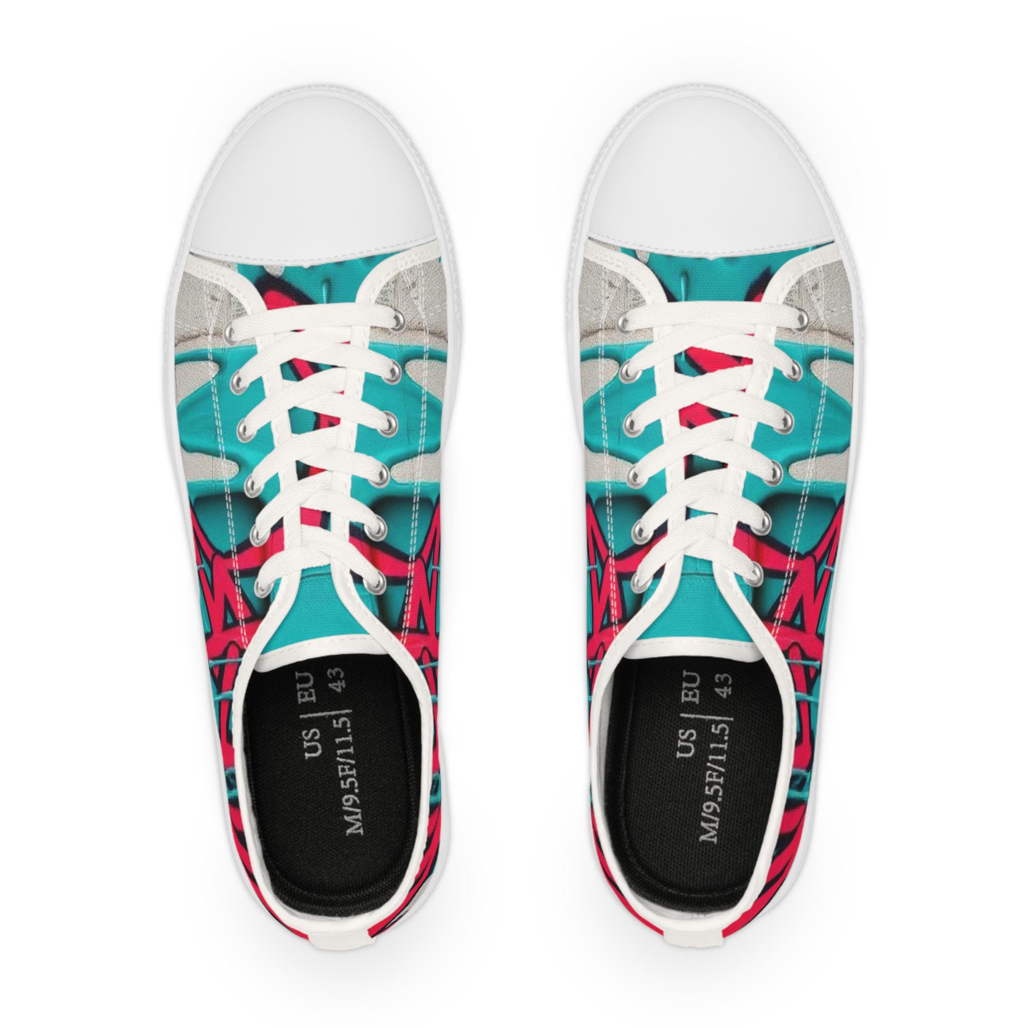 Teal Pink Graffiti Sneakers | Men's Low Top Street Art Canvas Shoes
