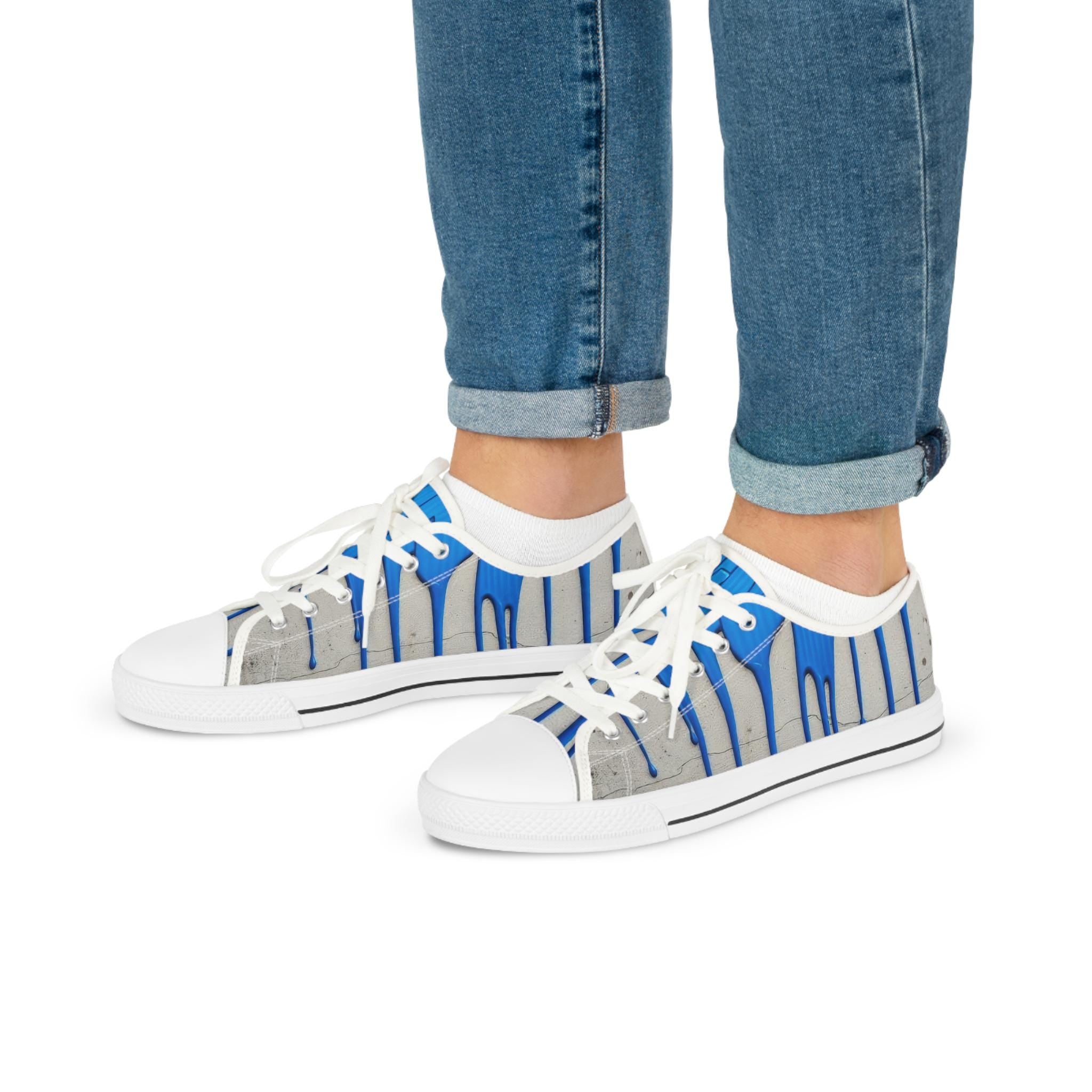 Blue Paint Drip Sneakers | Low Top Shoes
