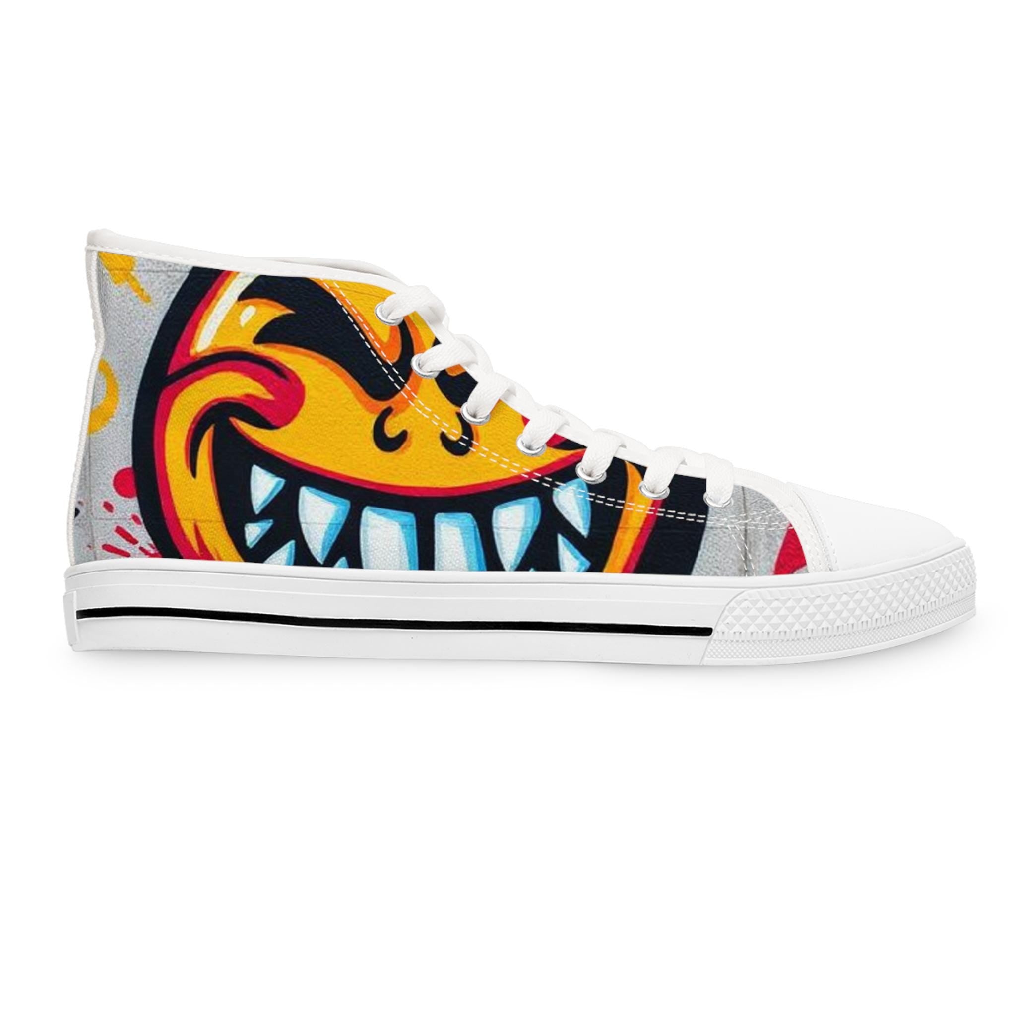 Evil Smile Graffiti Emoji Women's High Top Sneakers | Bold Streetwear Art Print