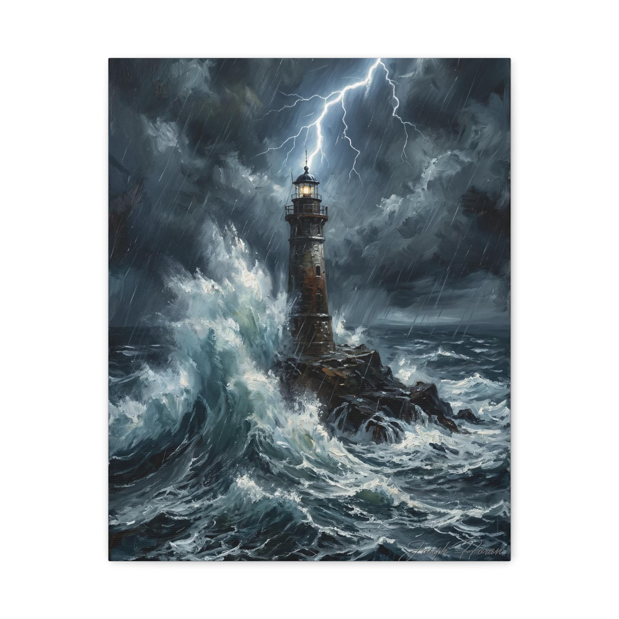 Stormy Lighthouse Canvas Painting | Matte Stretched Wall Art