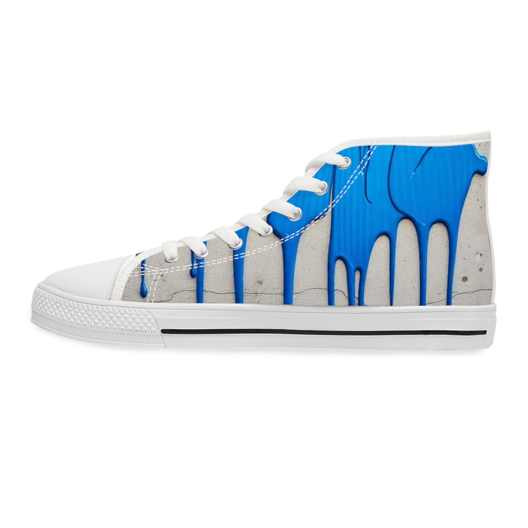 Blue Paint Drip Women's High Top Sneakers | Artistic Streetwear Shoes