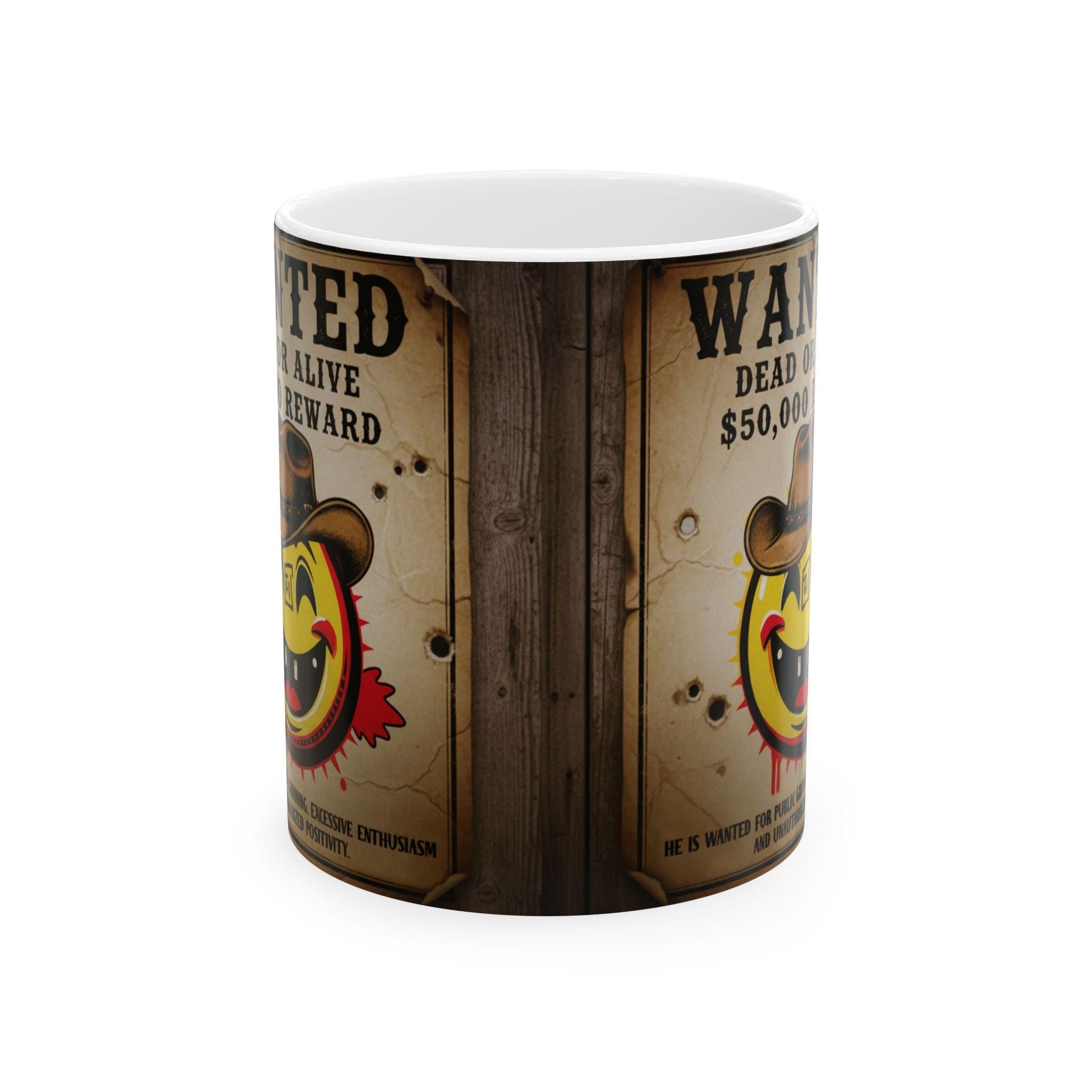 Smiley Outlaw Wanted Poster Mug | Ceramic Coffee Cup