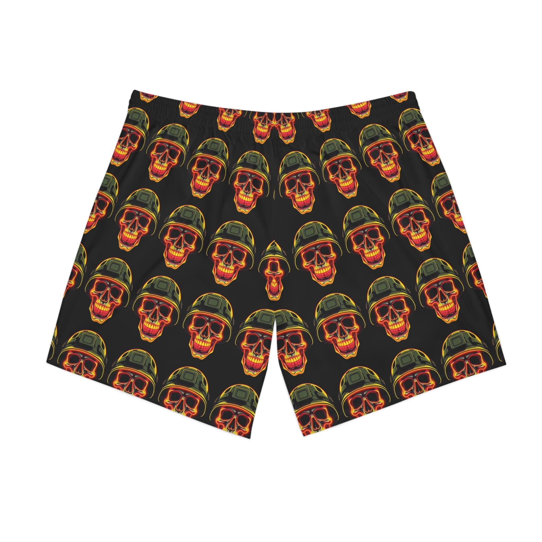 Retro Soldier Skull Pattern Swim Shorts | Beach Shorts, All-Over Print