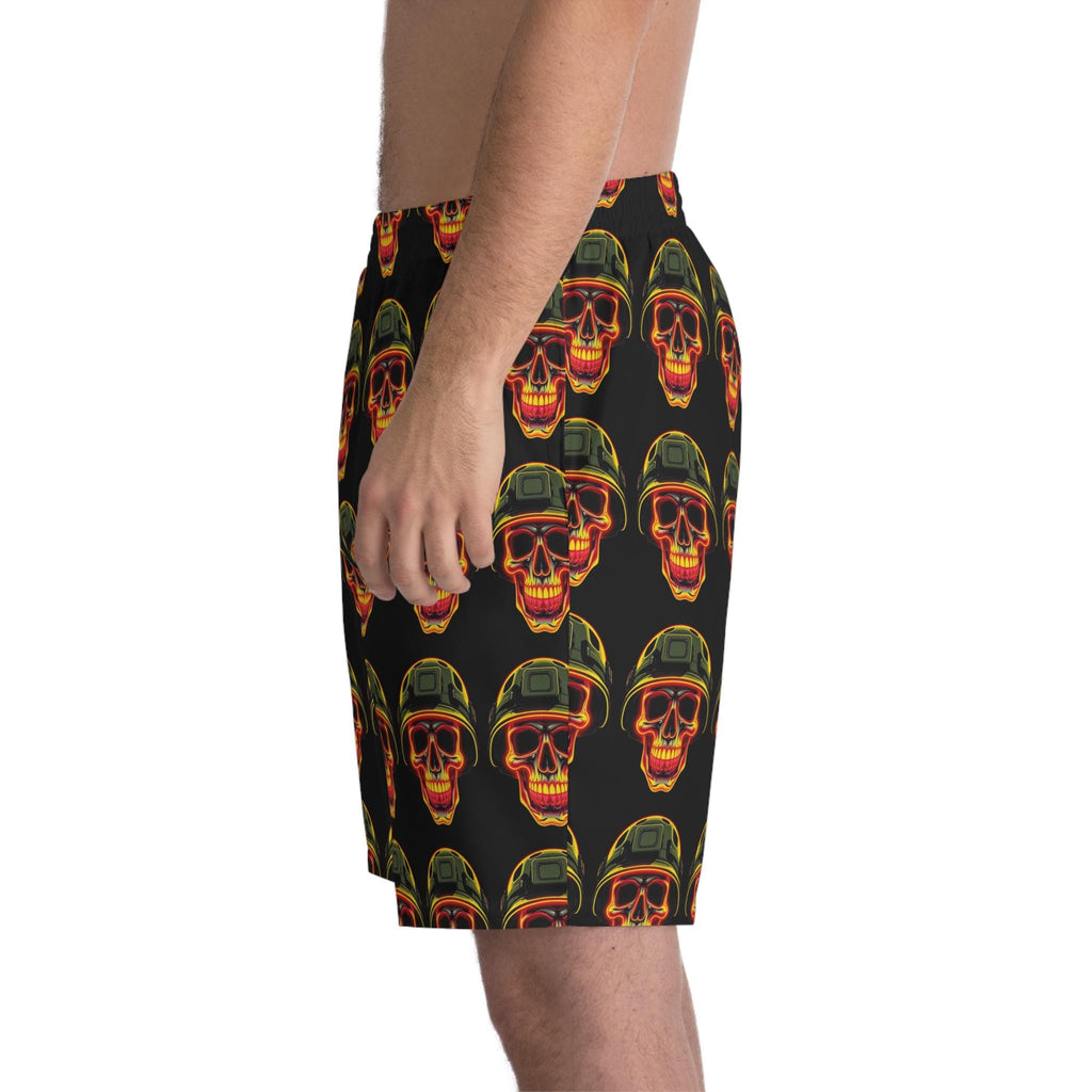 Retro Soldier Skull Pattern Swim Shorts | Beach Shorts, All-Over Print
