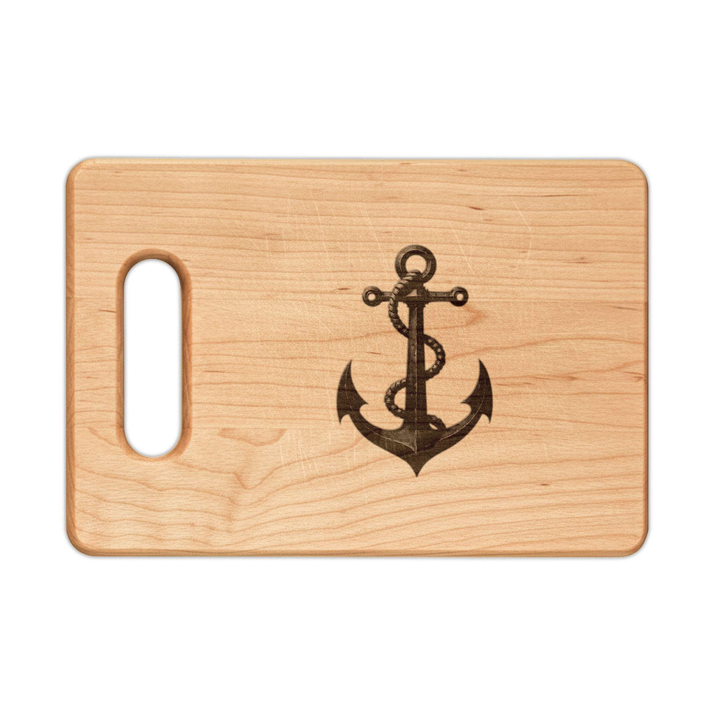 Nautical Anchor Engraved Wooden Cutting Board | Rustic Paddle or Rectangle