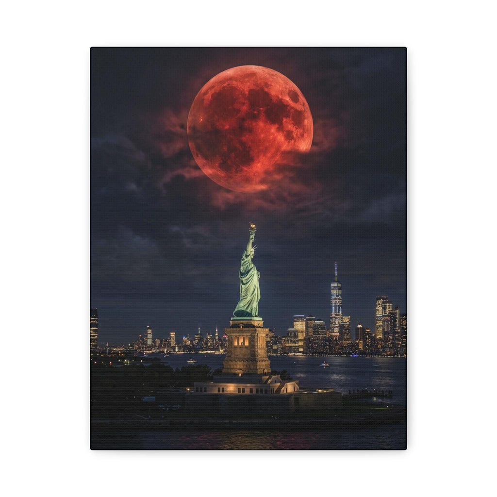 Blood Moon over New York City Matte Canvas | NYC Night Skyline Wall Art