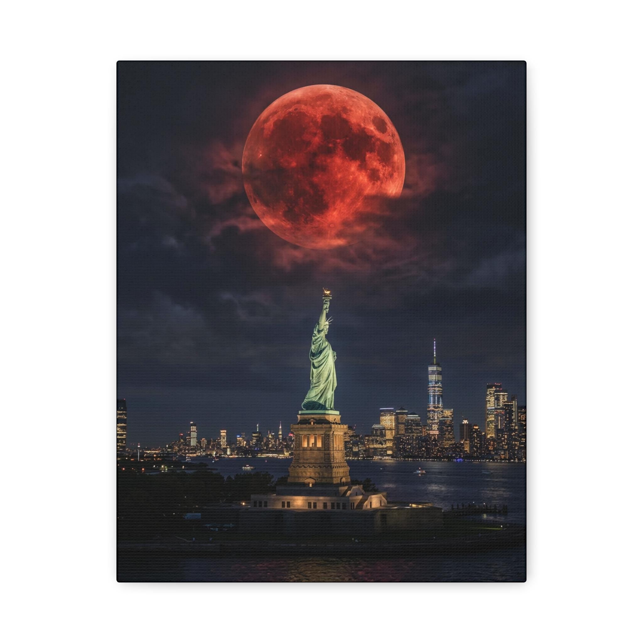 Blood Moon over New York City Matte Canvas | NYC Night Skyline Wall Art
