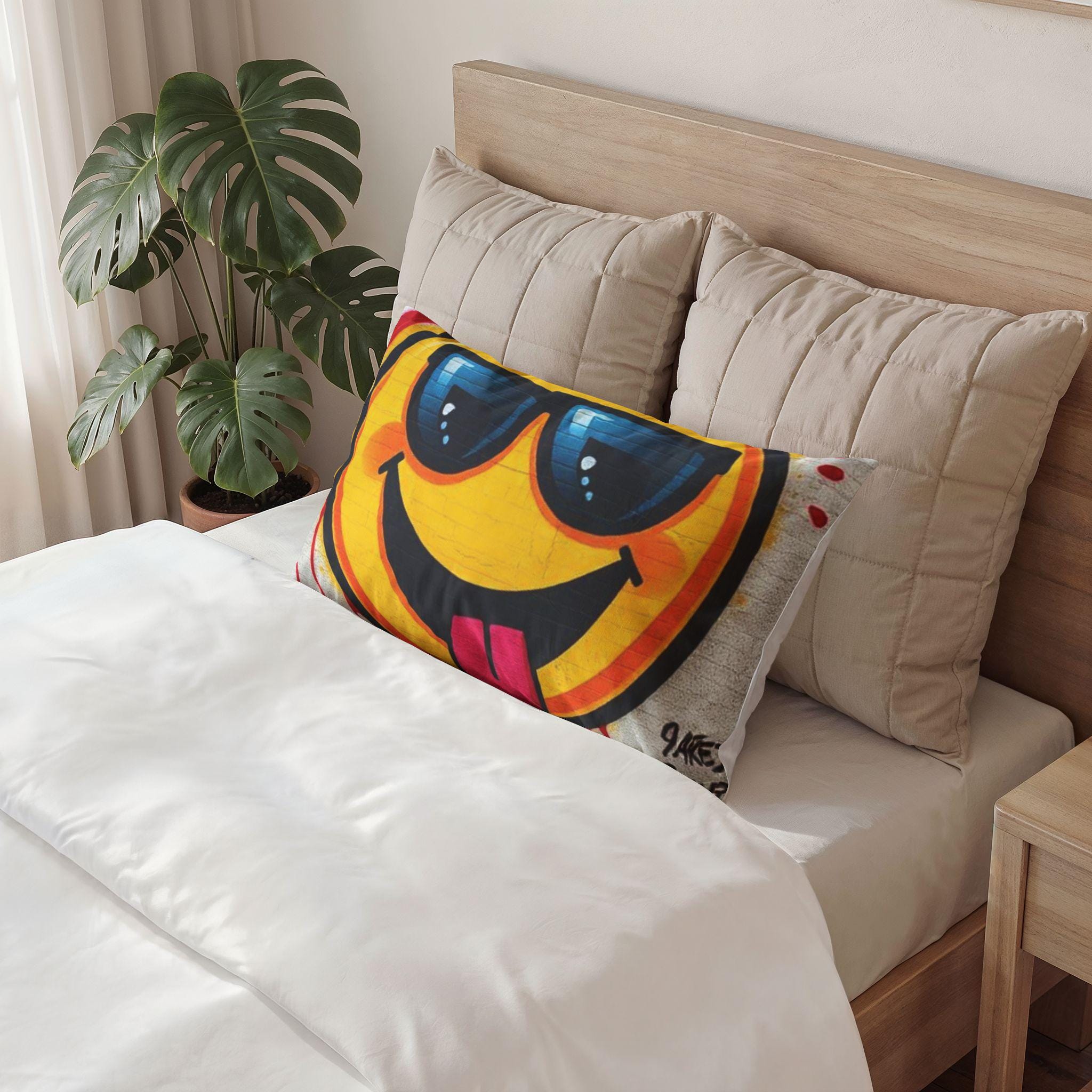 Sunglasses Tongue-Out Smiley Pillow Sham | Emoji Face Pillowcase