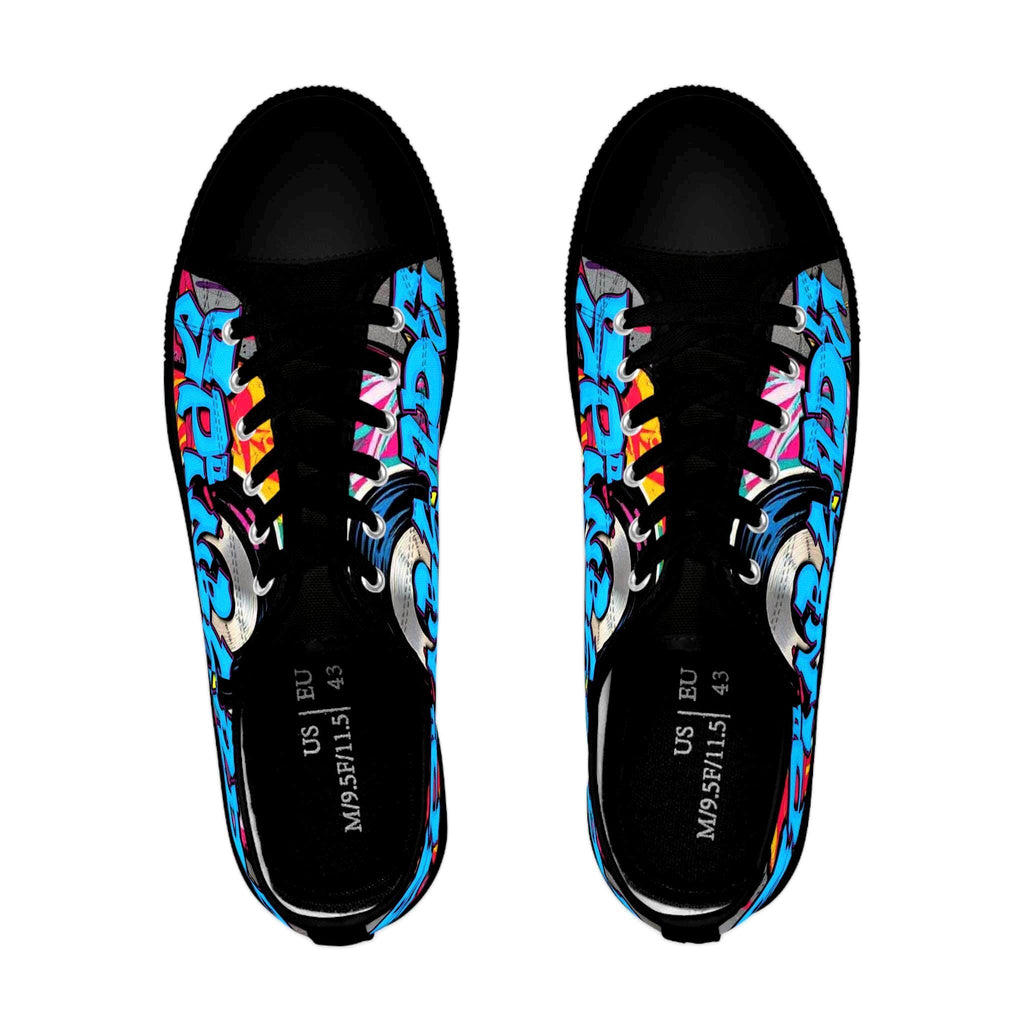 Blue Graffiti Street Art Sneakers | Low Top Canvas Shoes