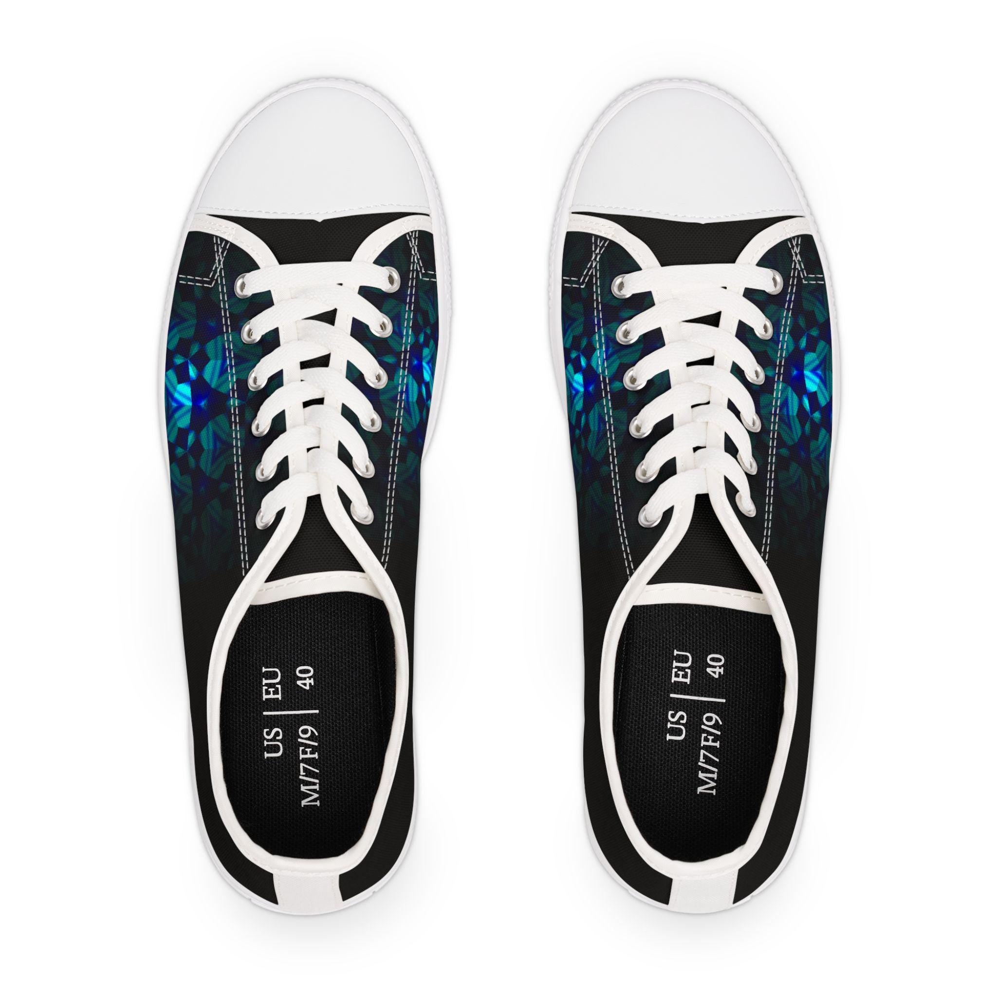 Teal Geometric Mosaic Women's Low Top Sneakers | Abstract Blue Pattern