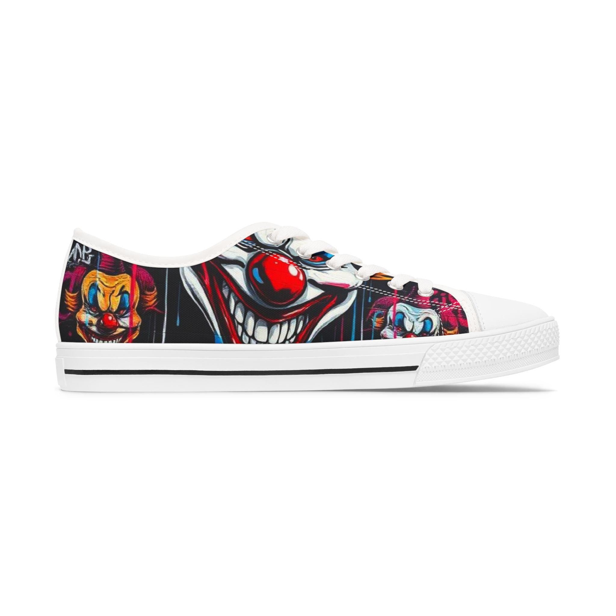 Scary Grinning Clown Sneakers Women's Low Top Sneakers | Horror Circus Pattern