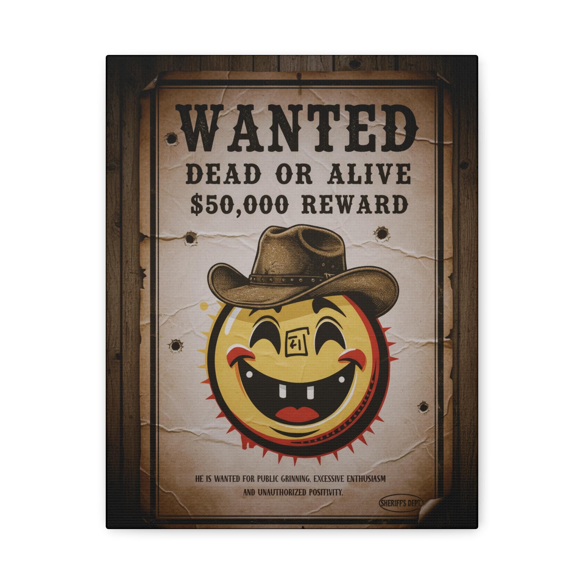 Smiley Cowboy Wanted Poster Canvas