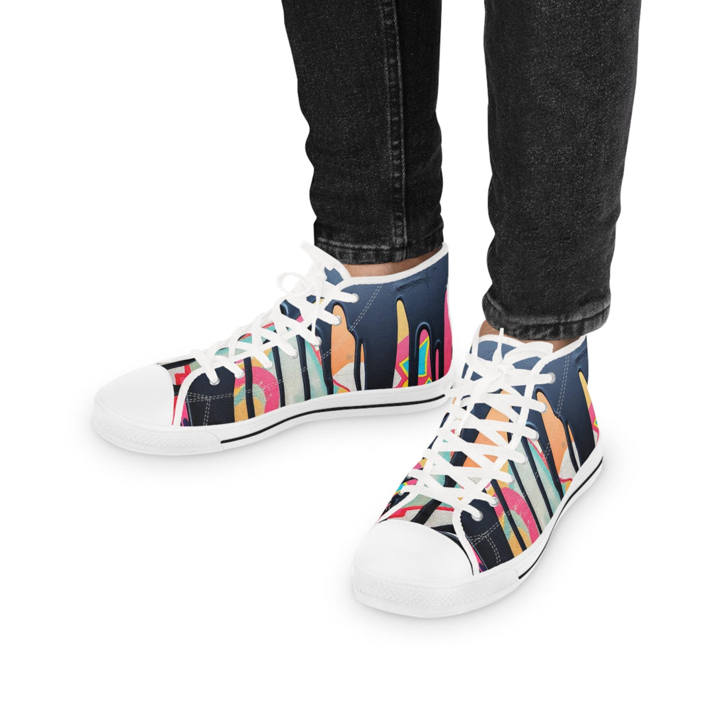 Paint Drip Pattern Men's High Top Sneakers | Navy Pink Canvas Shoes