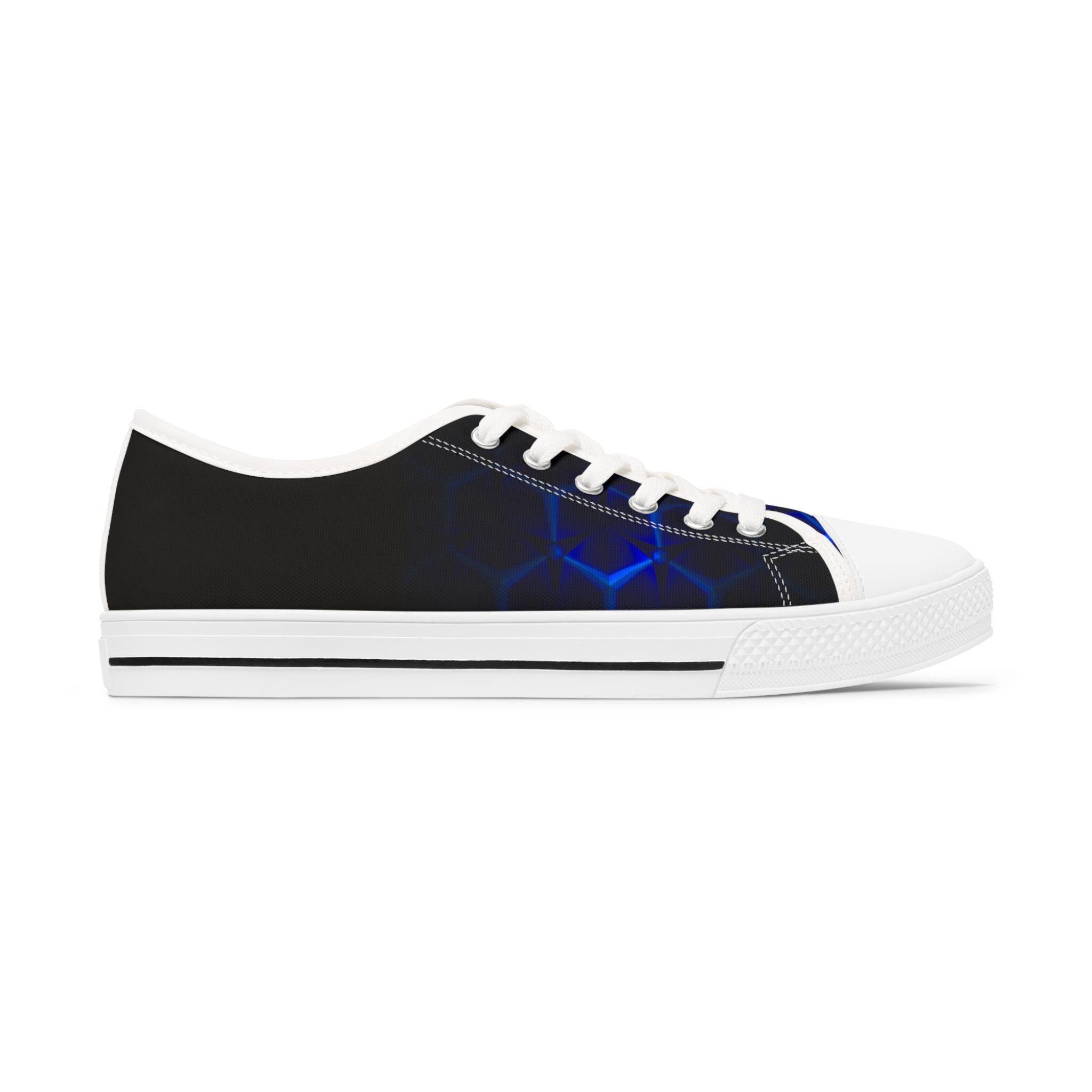 Blue Hexagon Circuit Pattern Women's Low Top Sneakers | Tech Grid Design