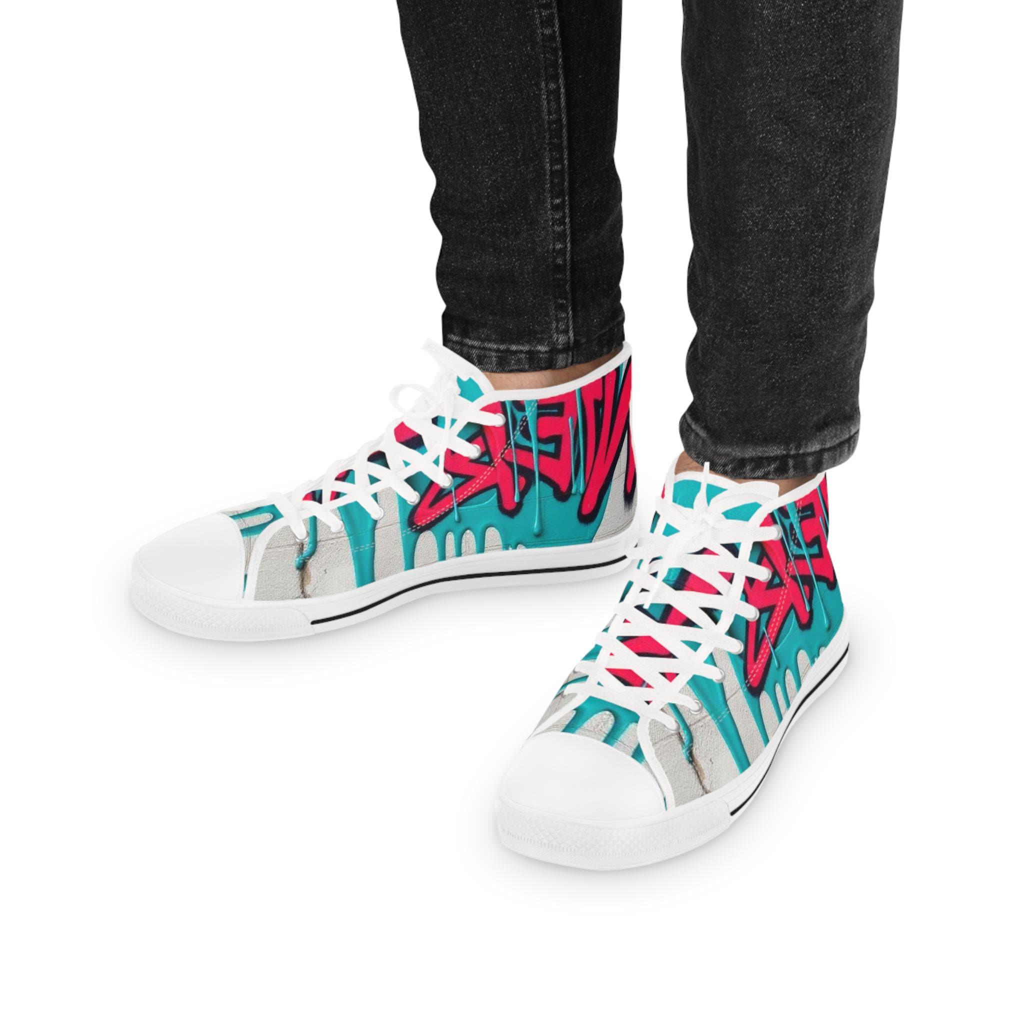 Teal Pink Street Graffiti Men's High Top Sneakers | Urban Skate Style