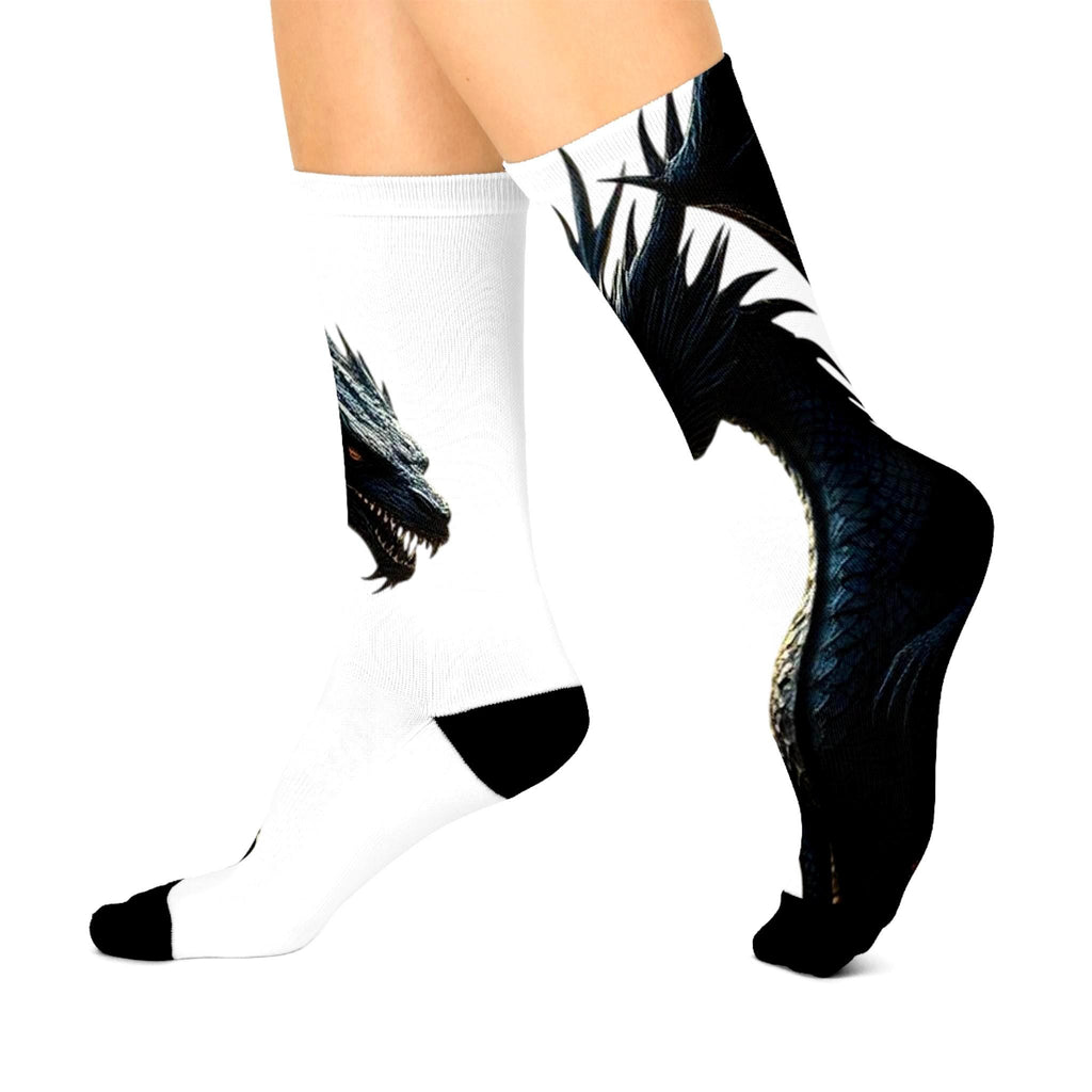 Black Dragon Head Crew Socks | Mythical Fantasy Dragon Design