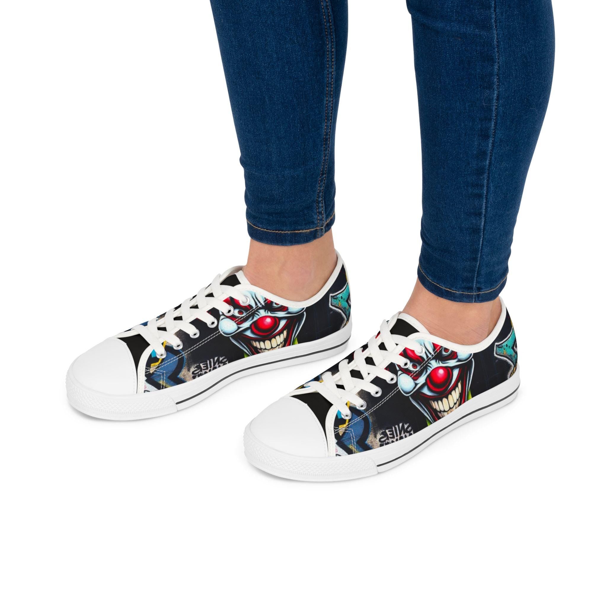 Creepy Clown Graffiti Face Women's Low Top Sneakers | Horror Carnival Art