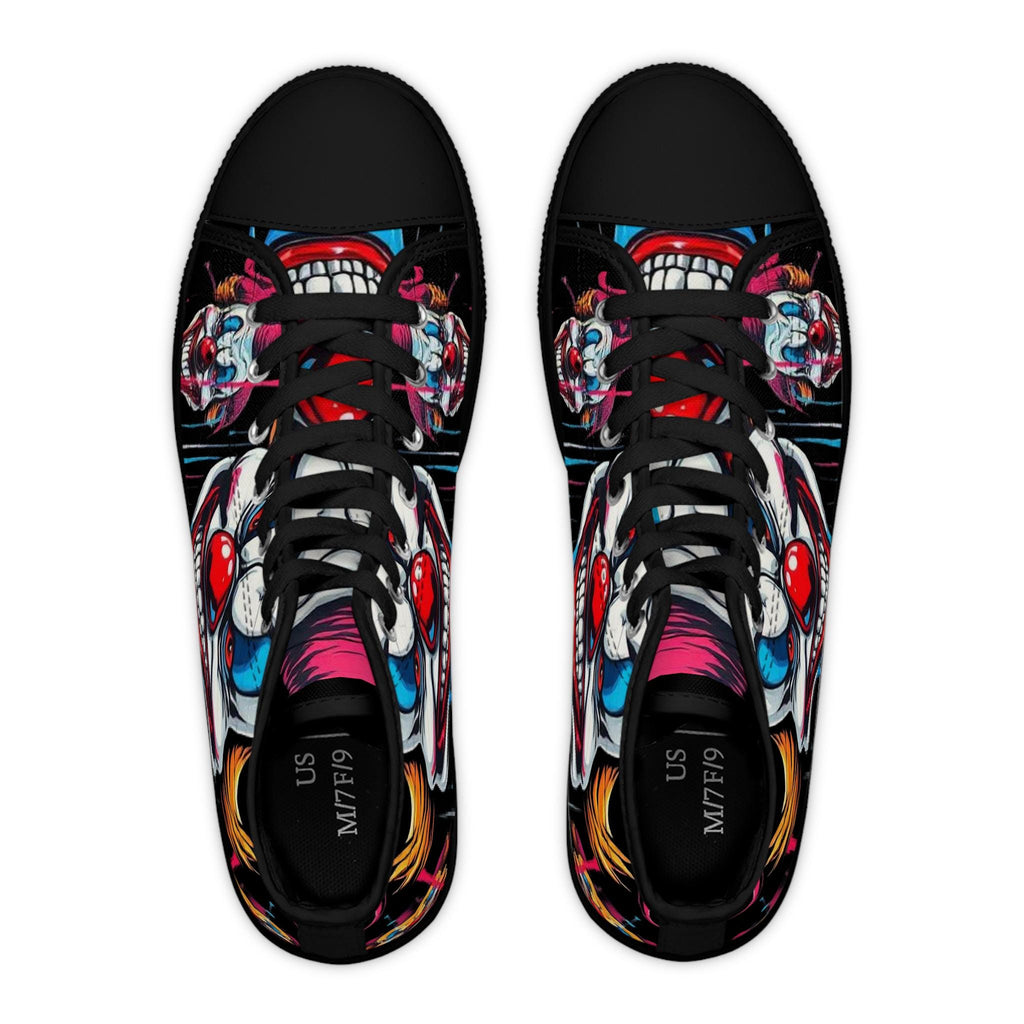 Scary Grinning Clown Women's High Top Sneakers | Horror Face, Colorful Creepy Art