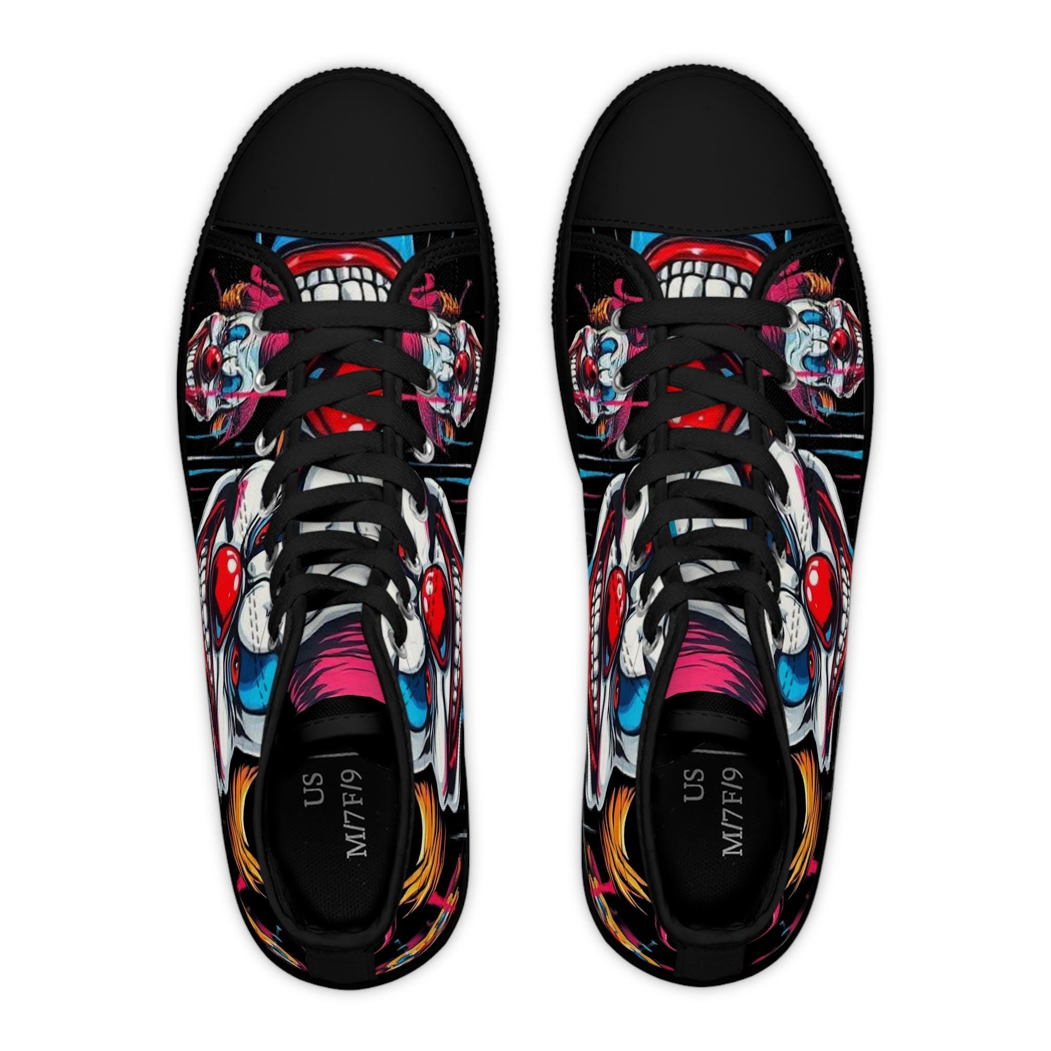 Scary Grinning Clown Women's High Top Sneakers | Horror Face, Colorful Creepy Art
