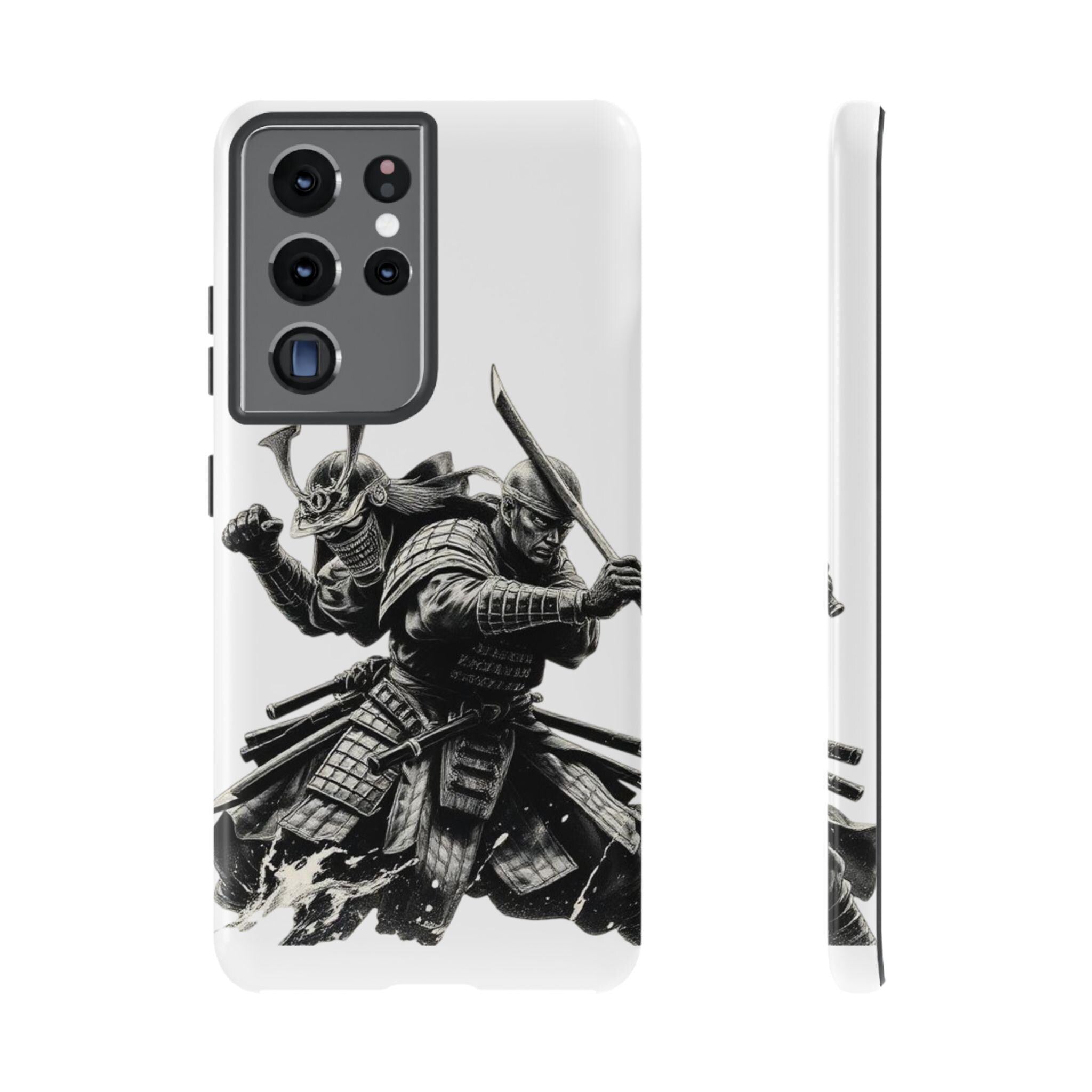 Samurai Warriors Phone Case | Black Ink Battle Illustration, Tough Case