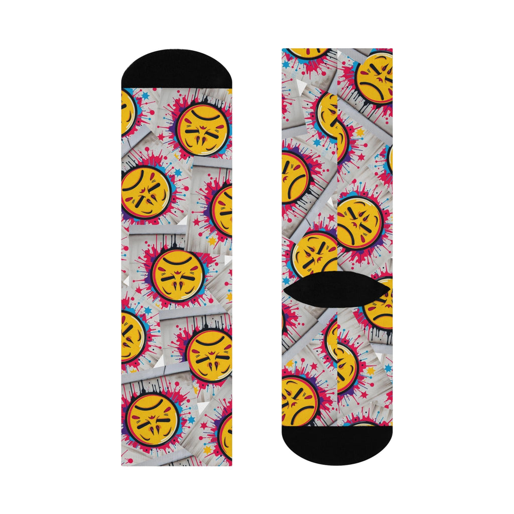 Emoji Pattern Crew Socks | Cushioned Knit, Black Toe