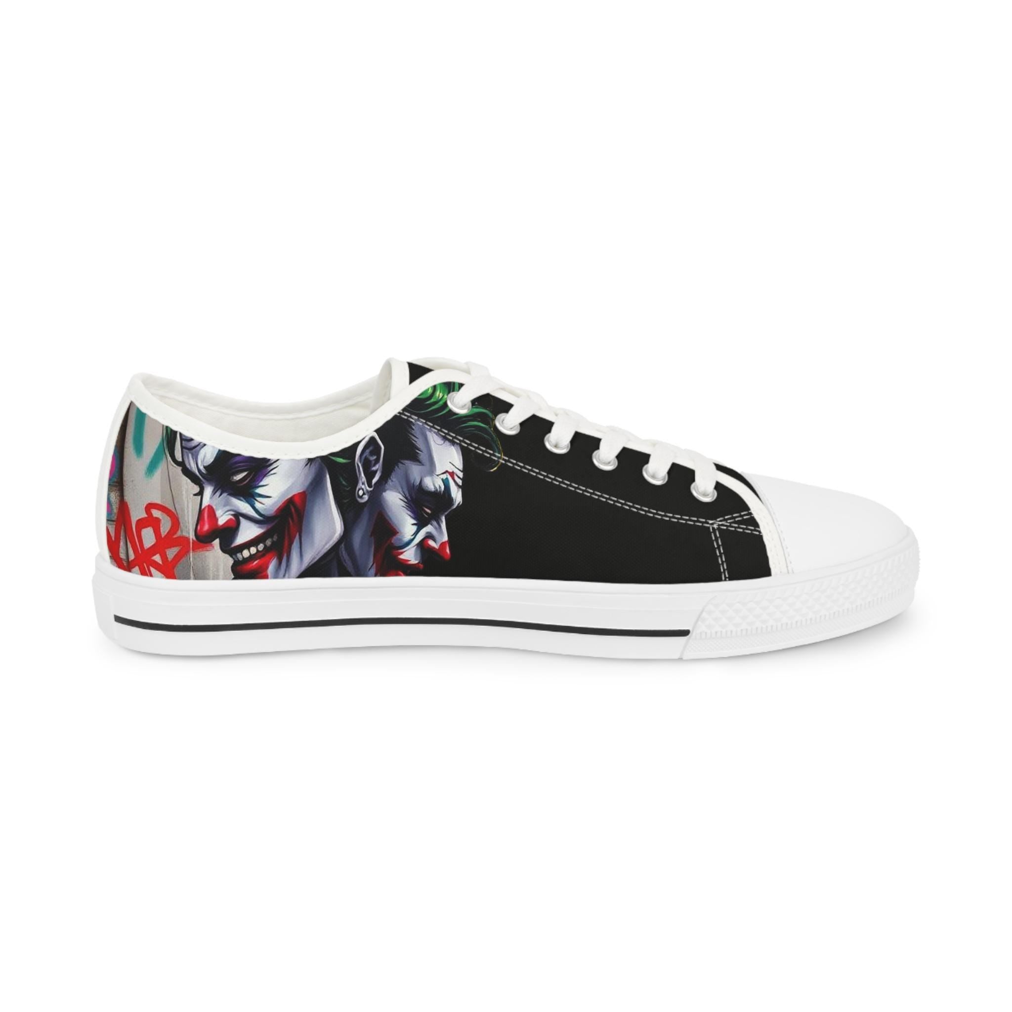 Joker Clown Face Men's Low Top Sneakers | Black Graphic Skate Shoes