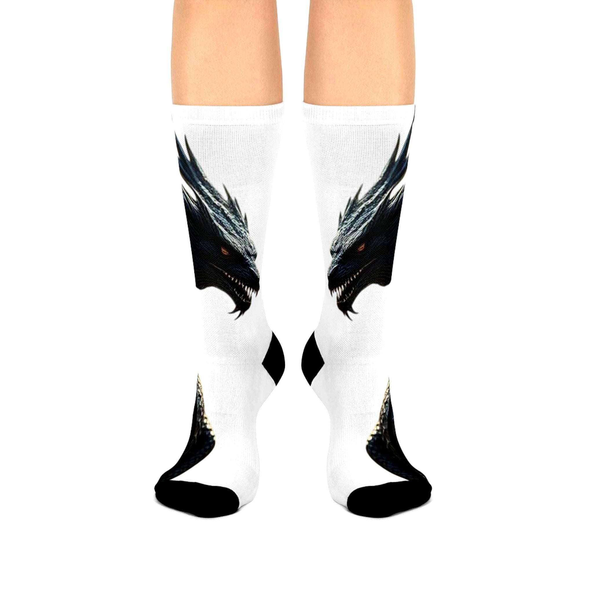Black Dragon Head Crew Socks | Mythical Fantasy Dragon Design