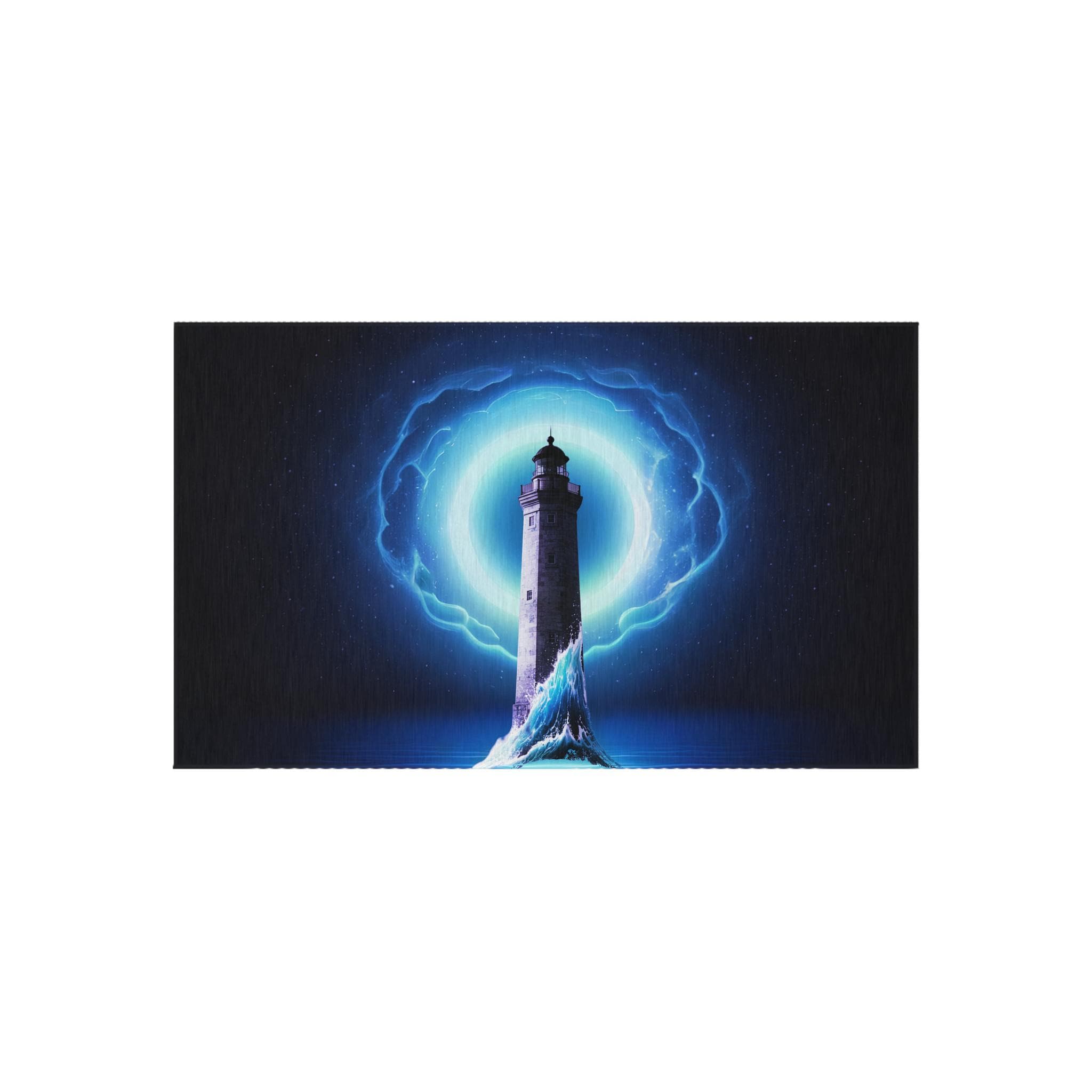 Lighthouse with Electric Aura Outdoor Rug | Nautical Coastal Decor